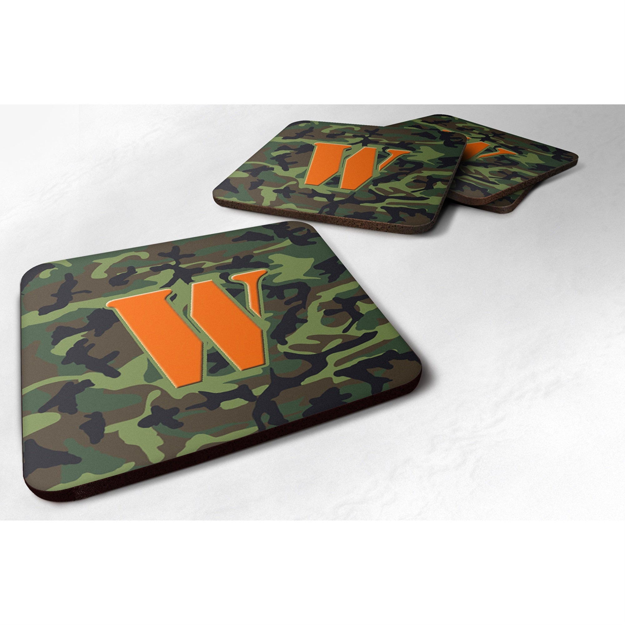 Letter W Monogram - Camo Green Foam Coaster Set Of 4