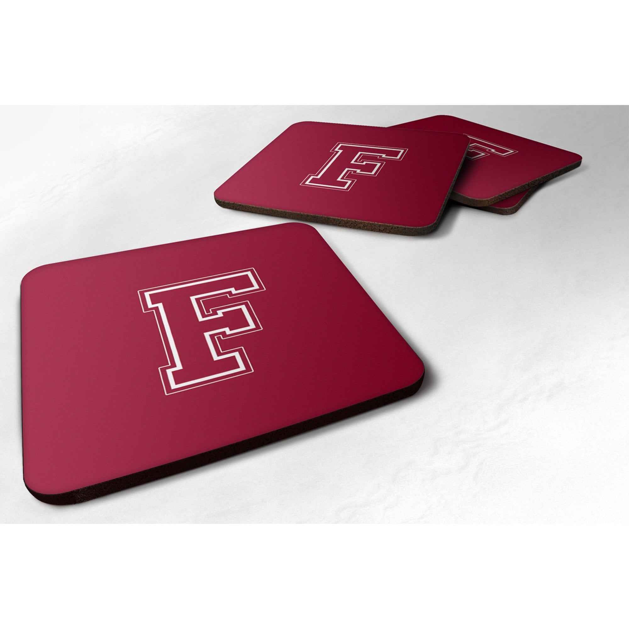 Letter F Initial Monogram - Maroon And White Foam Coaster Set Of 4