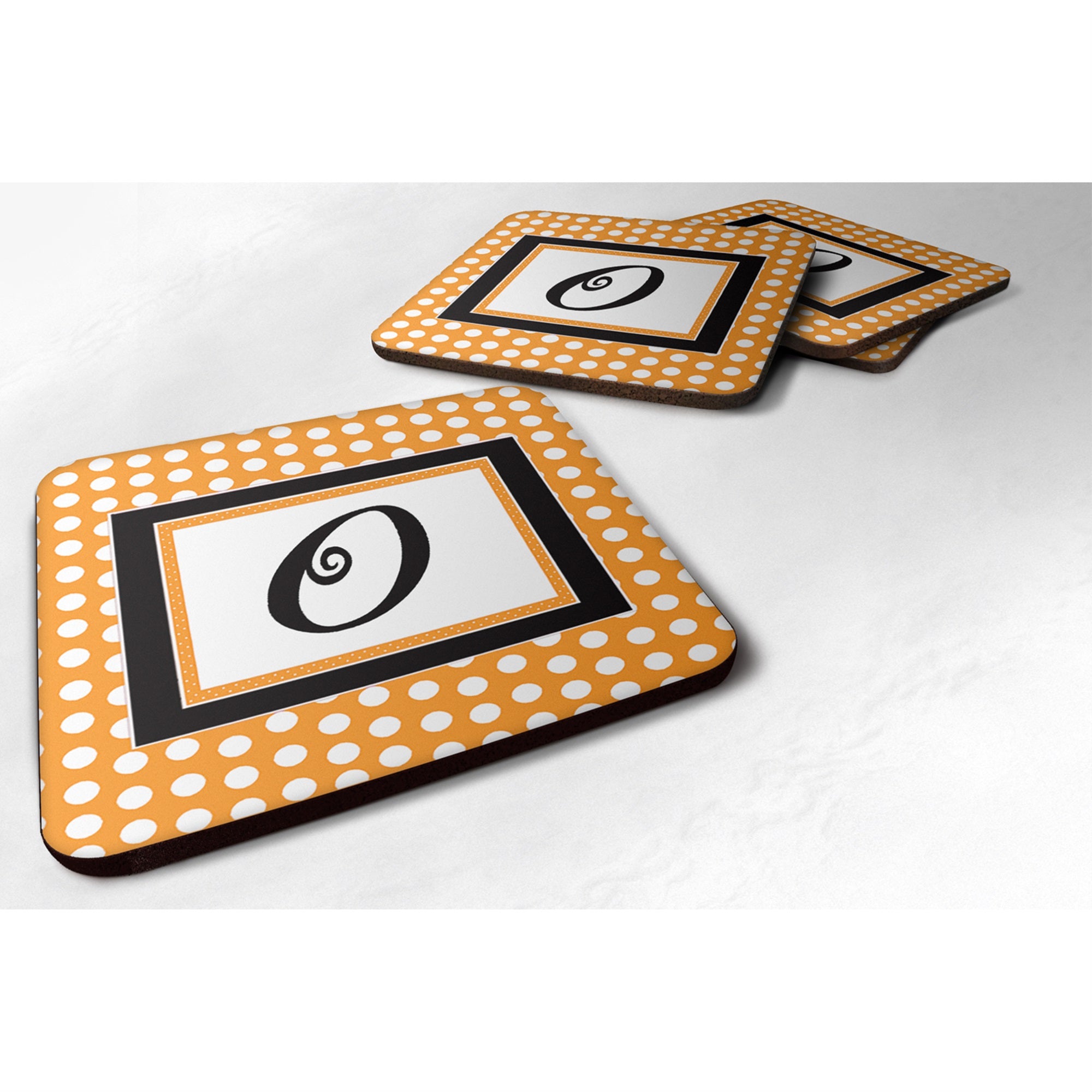 Letter O Initial Monogram - Orange Polkadots Foam Coaster Set Of 4