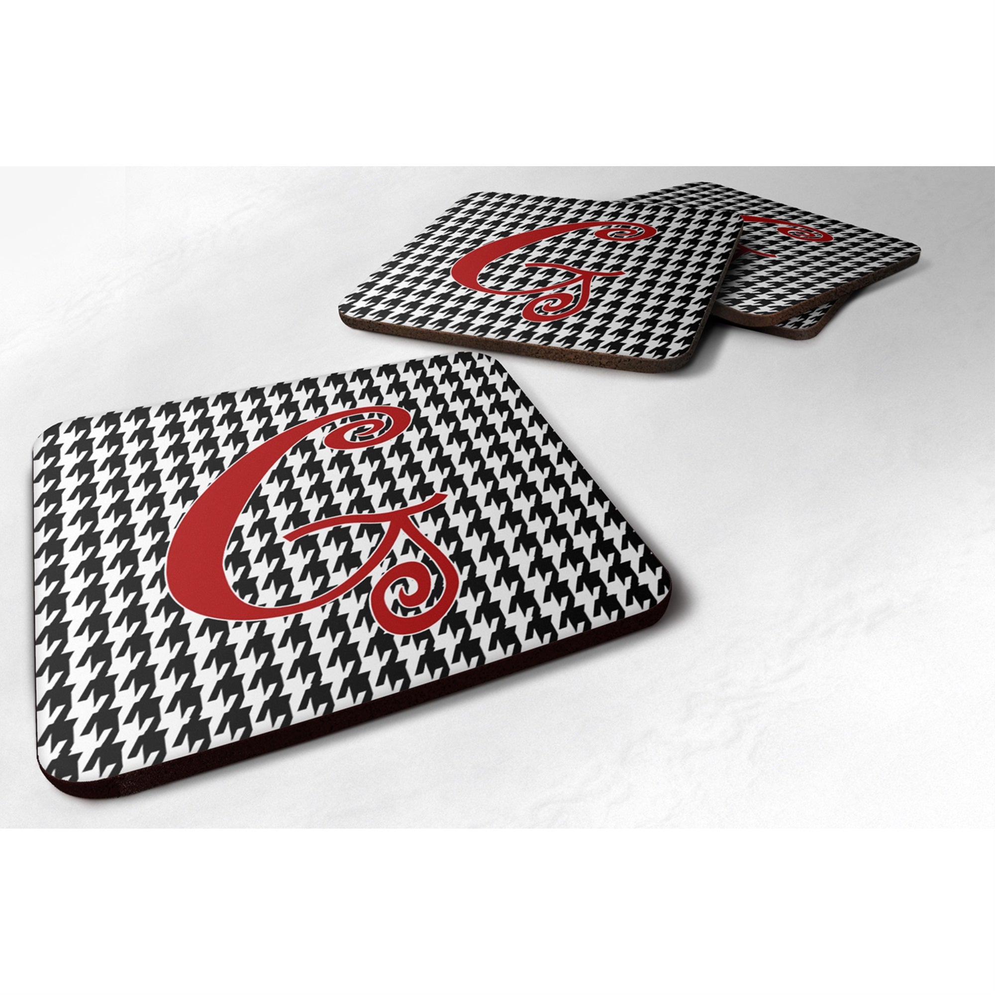 Letter G Initial Monogram - Houndstooth Black Foam Coaster Set Of 4