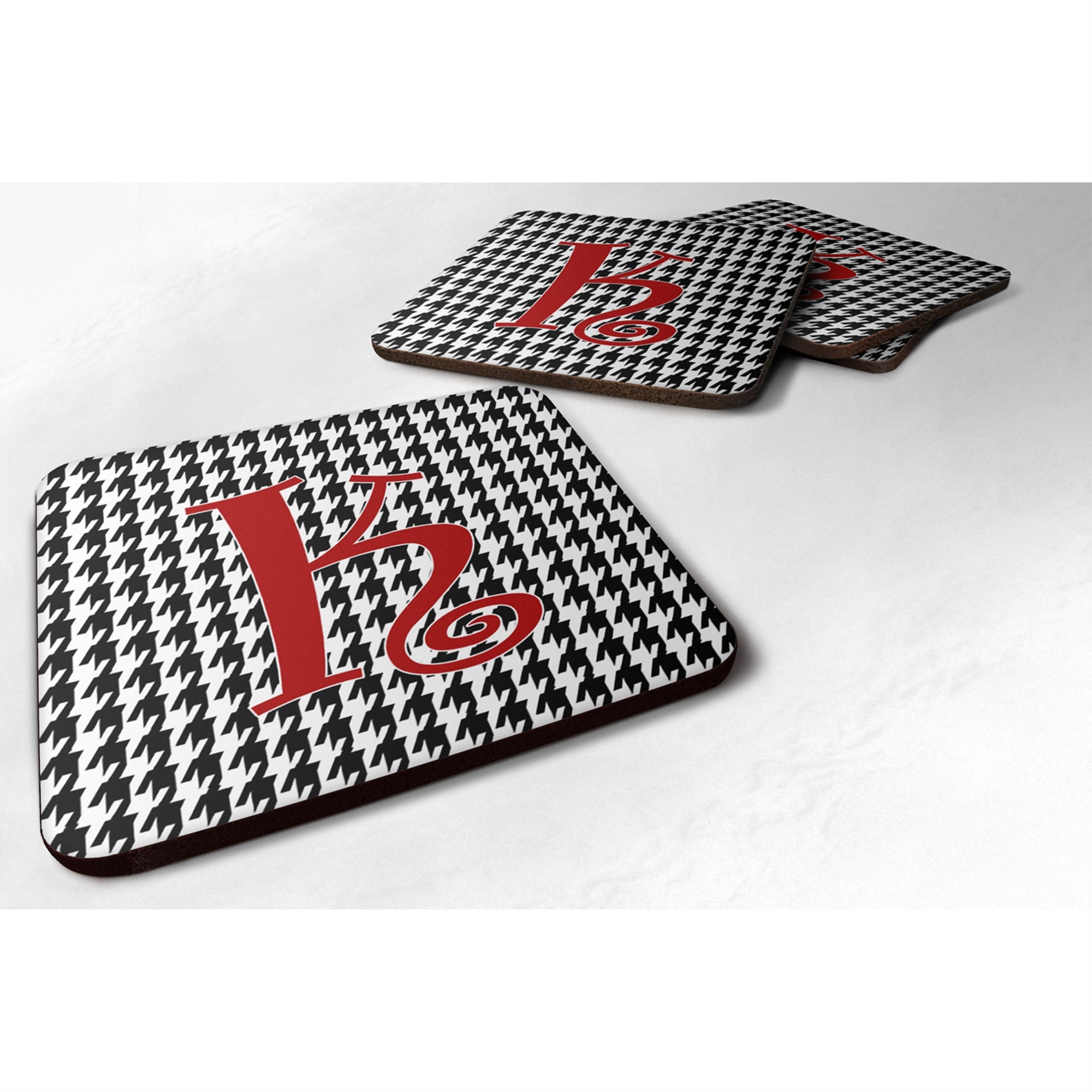 Letter K Initial Monogram - Houndstooth Black Foam Coaster Set Of 4
