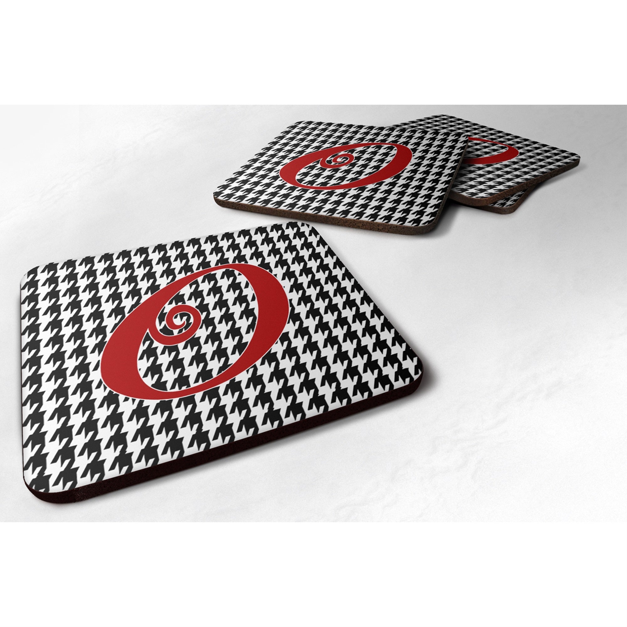 Letter O Initial Monogram - Houndstooth Black Foam Coaster Set Of 4