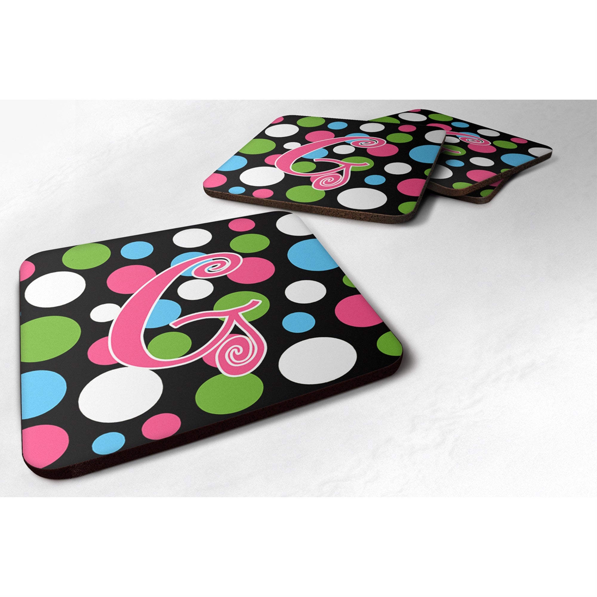 Letter G Initial Monogram - Polkadots And Pink Foam Coaster Set Of 4