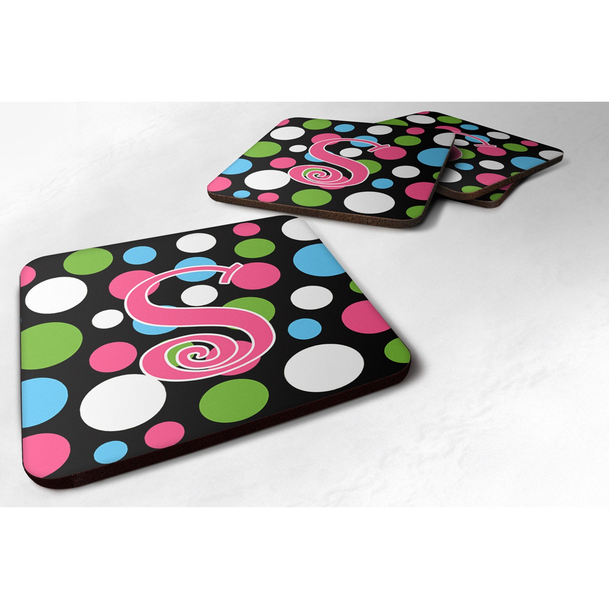 Letter S Initial Monogram - Polkadots And Pink Foam Coaster Set Of 4