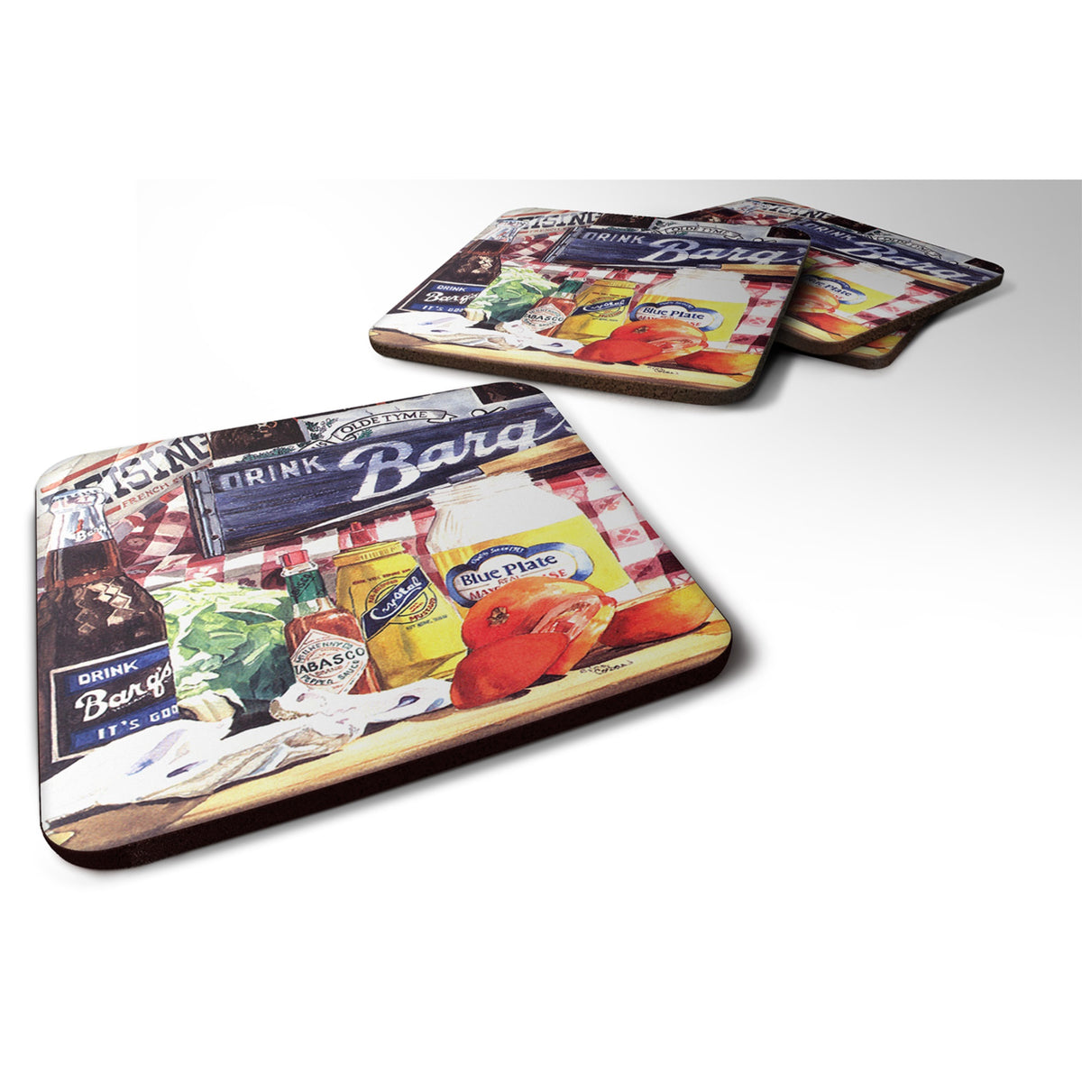 Blue Plate Mayonaise, Barq'S And A Tomato Sandwich Foam Coaster Set Of 4