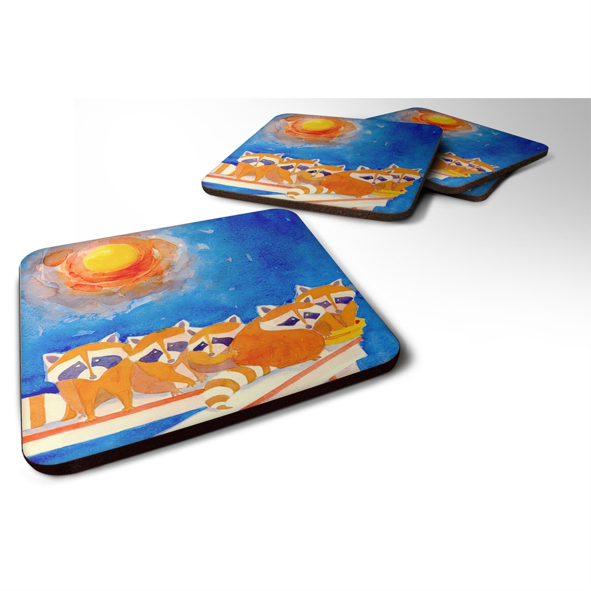 Raccoons On The Railing Foam Coaster Set Of 4