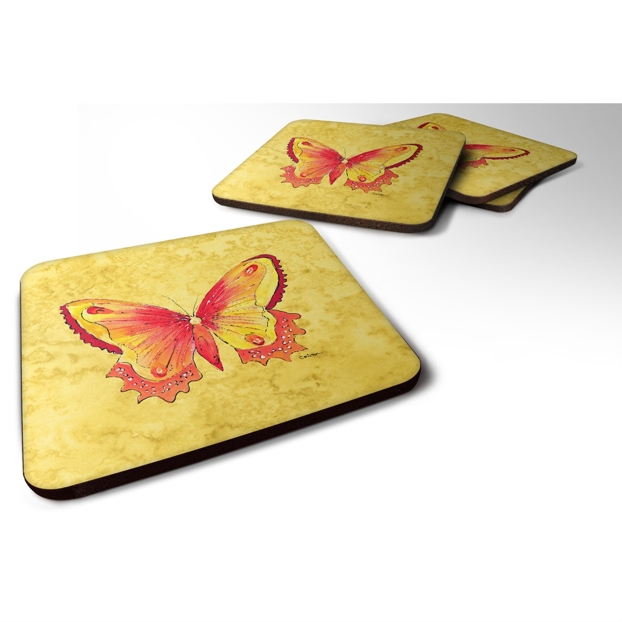 Butterfly On Yellow Foam Coaster Set Of 4