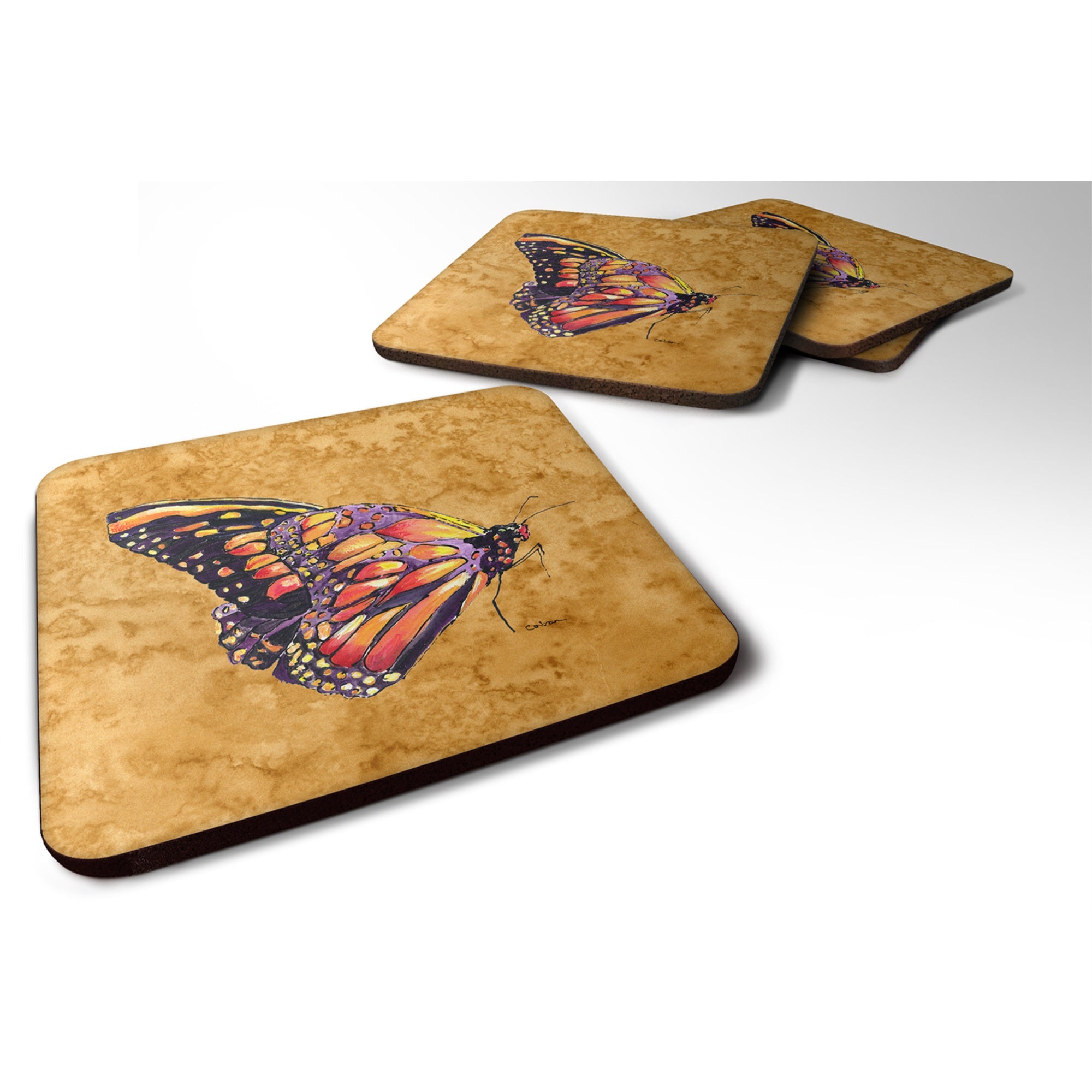 Butterfly On Gold Foam Coaster Set Of 4