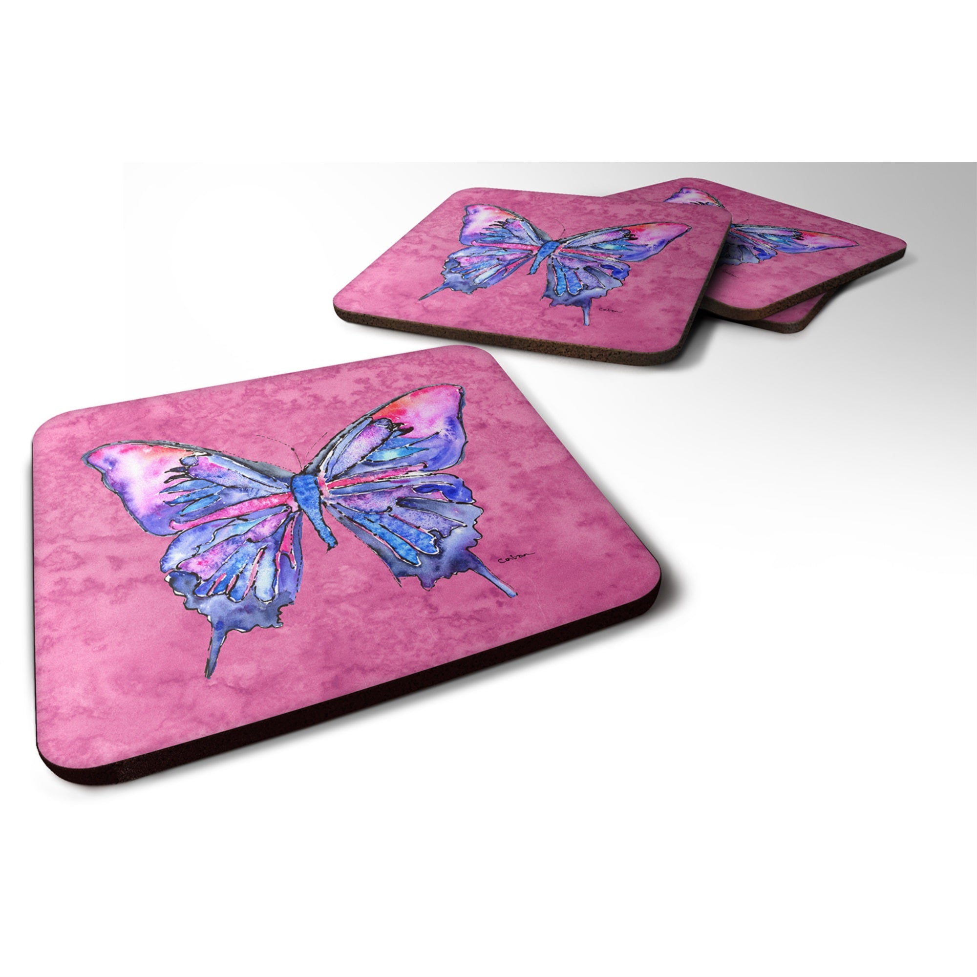 Butterfly On Pink Foam Coaster Set Of 4