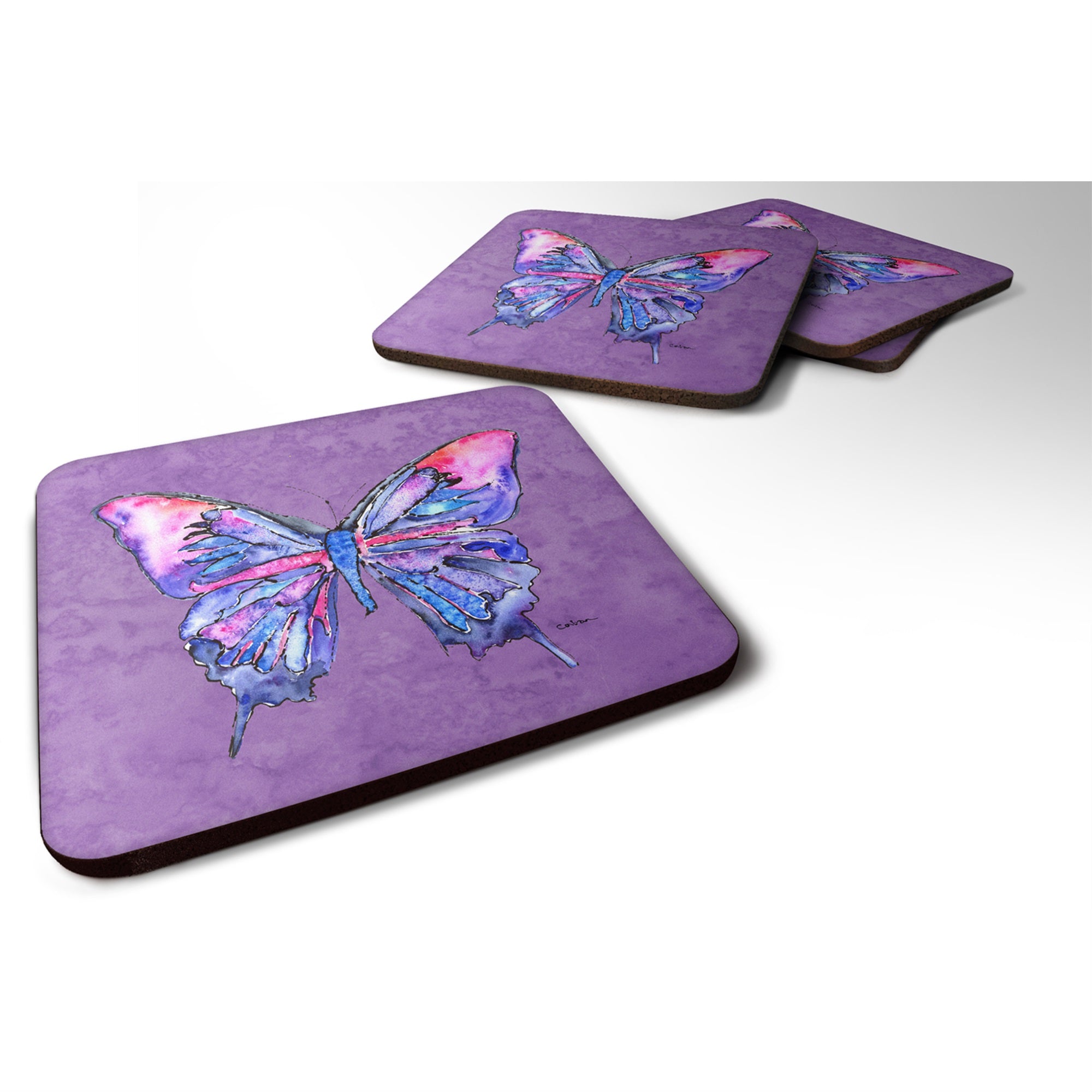 Butterfly On Purple Foam Coaster Set Of 4