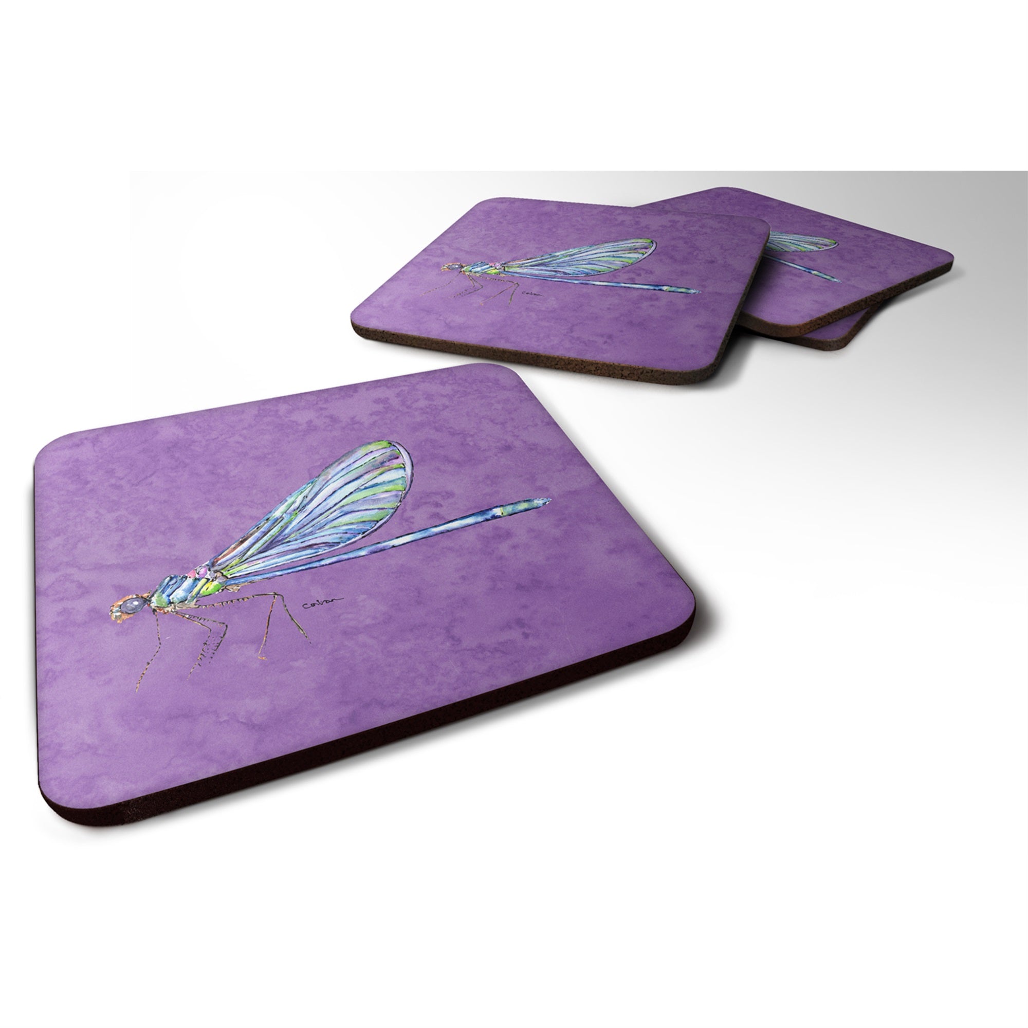 Dragonfly On Purple Foam Coaster Set Of 4