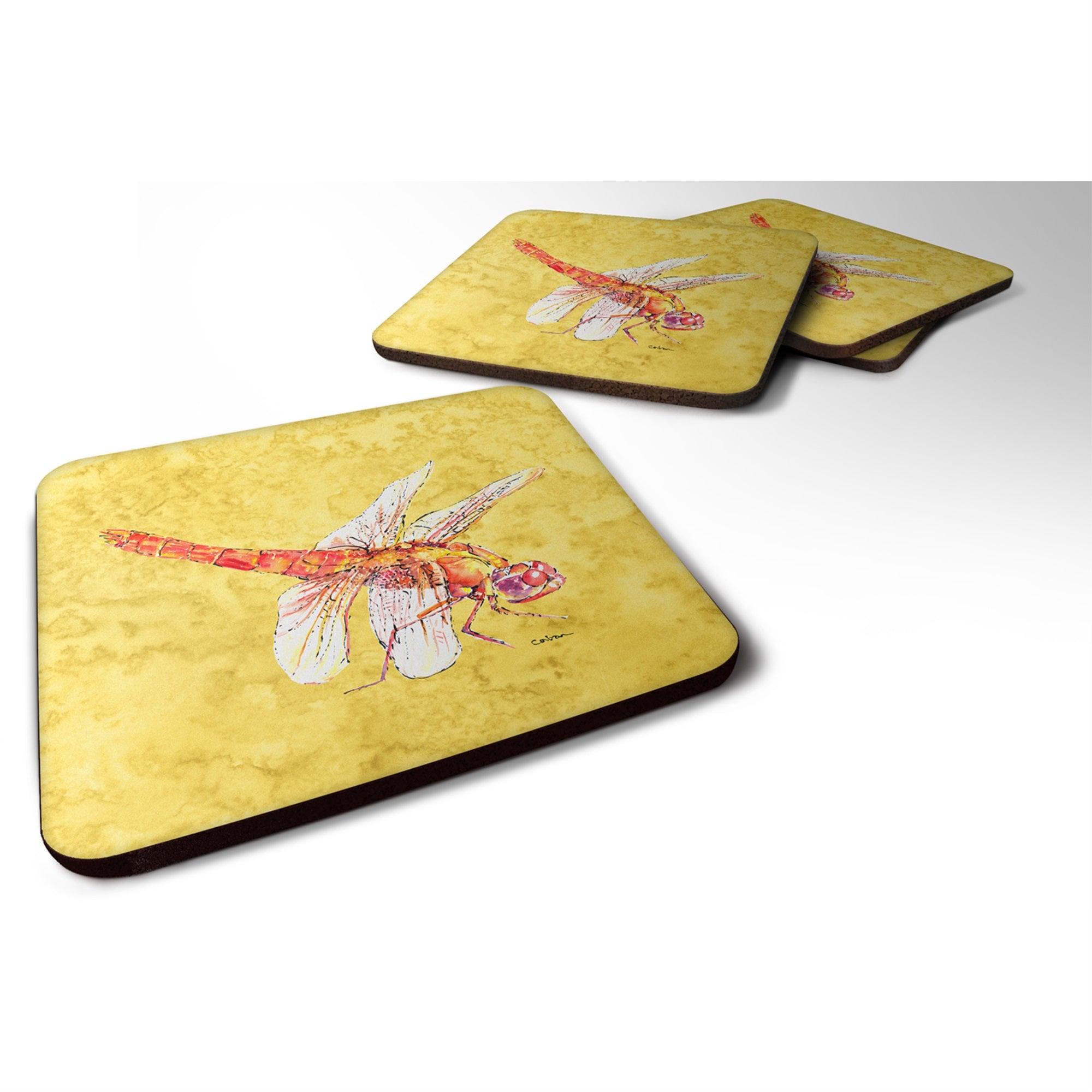 Dragonfly On Yellow Foam Coaster Set Of 4