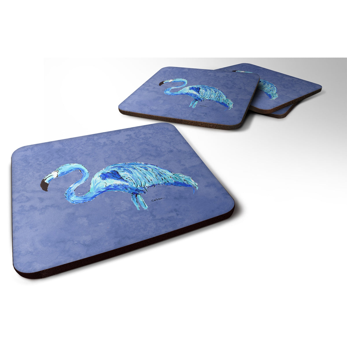 Flamingo On Slate Blue Foam Coaster Set Of 4