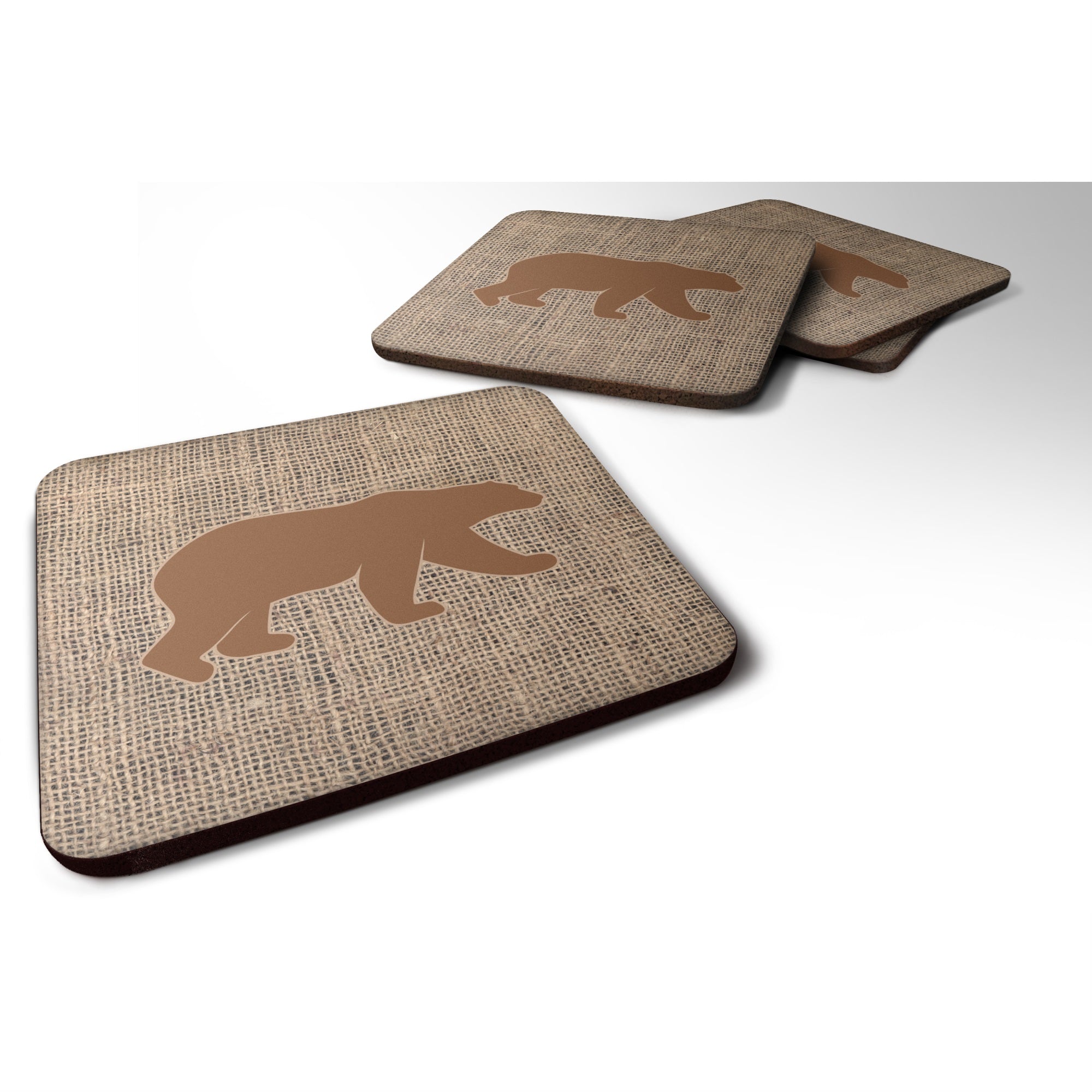 Bear Burlap And Brown Foam Coaster Set Of 4