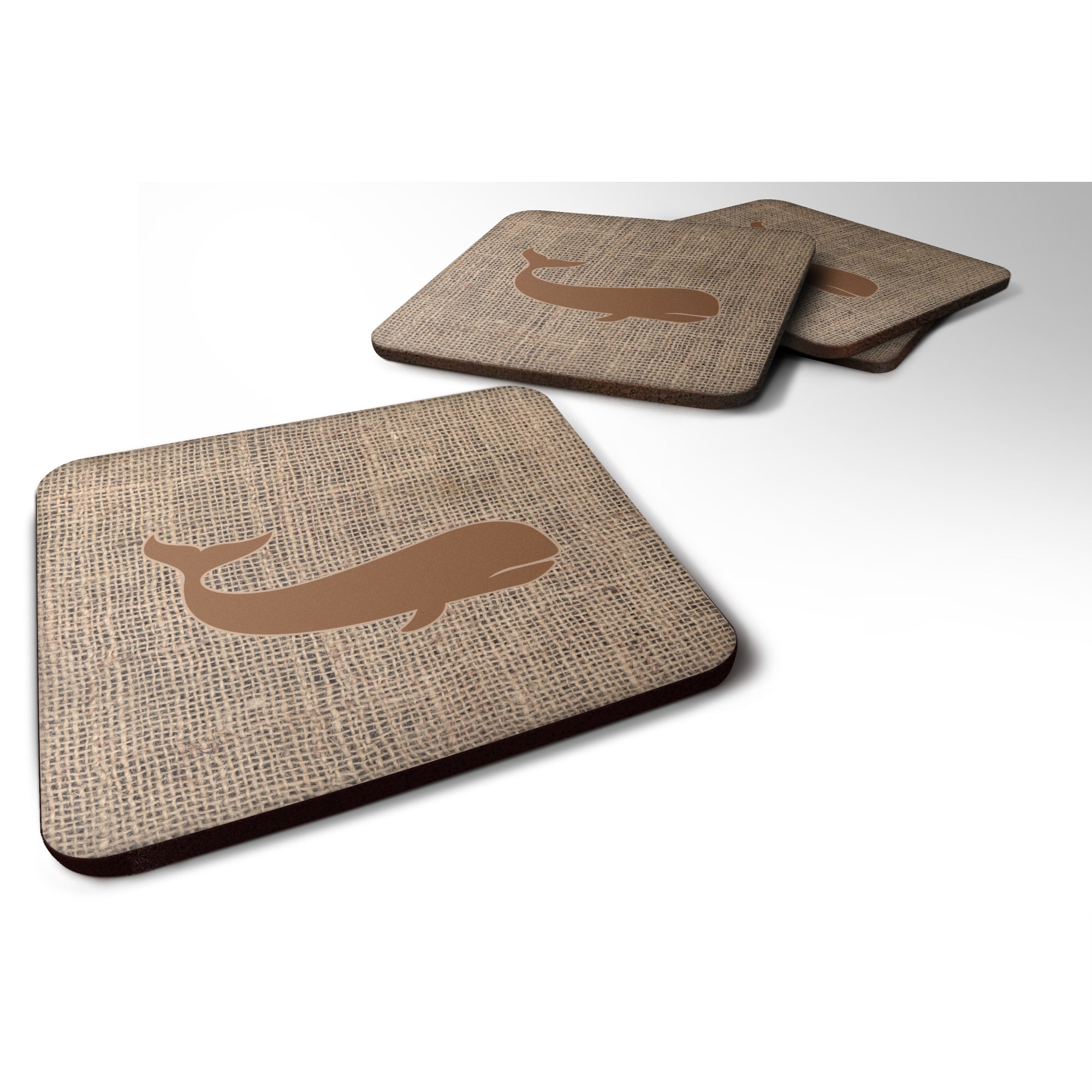 Whale Burlap And Brown Bb1021 Foam Coaster Set Of 4