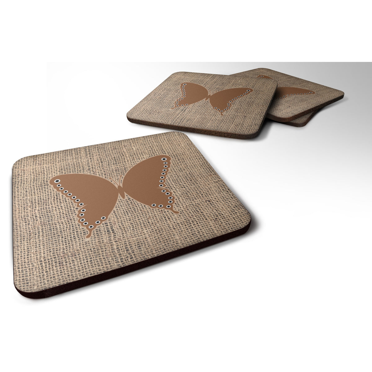 Butterfly Burlap And Brown Bb1036 Foam Coaster Set Of 4