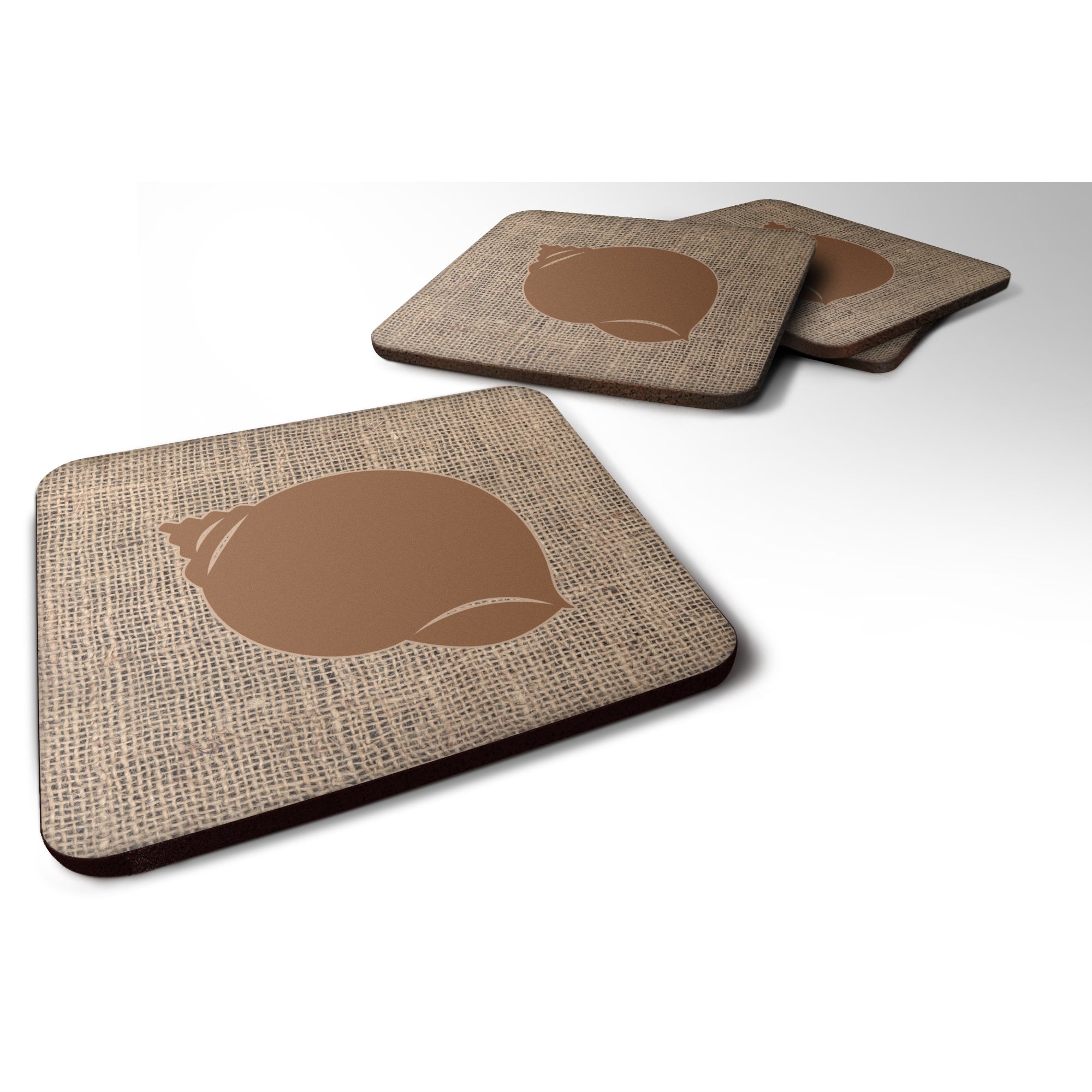 Shell Burlap And Brown Bb1099 Foam Coaster Set Of 4