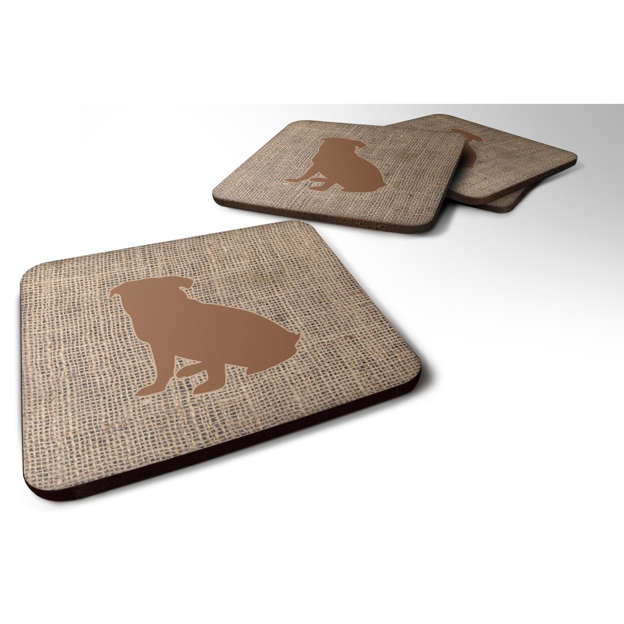 Pug Burlap And Brown Bb1084 Foam Coaster Set Of 4