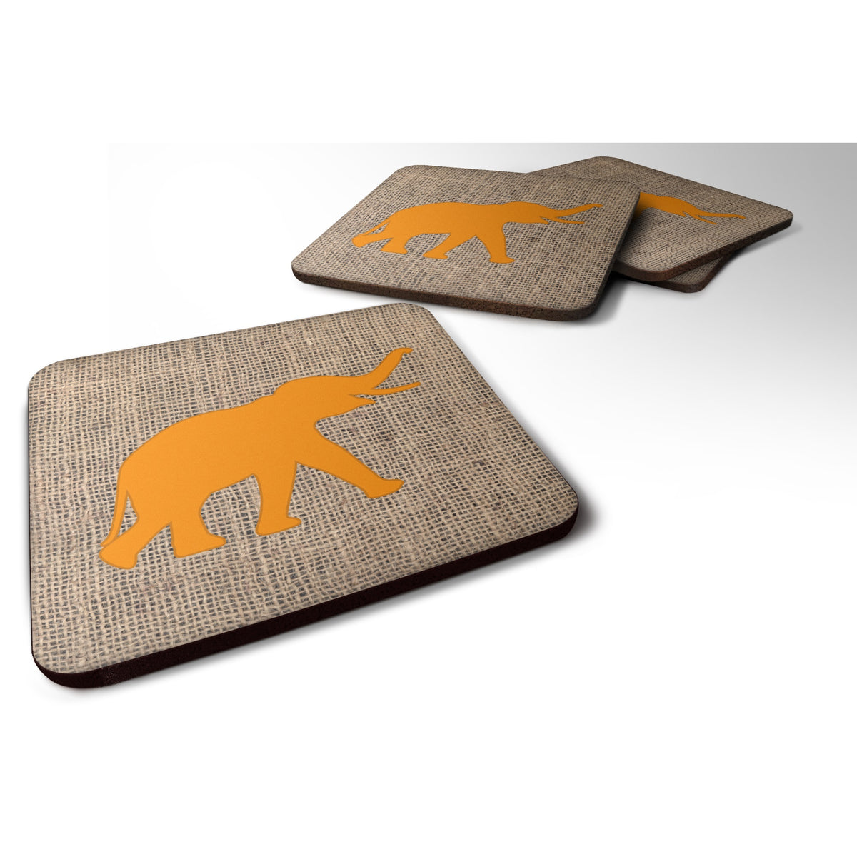 Elephant Burlap And Orange Bb1011 Foam Coaster Set Of 4