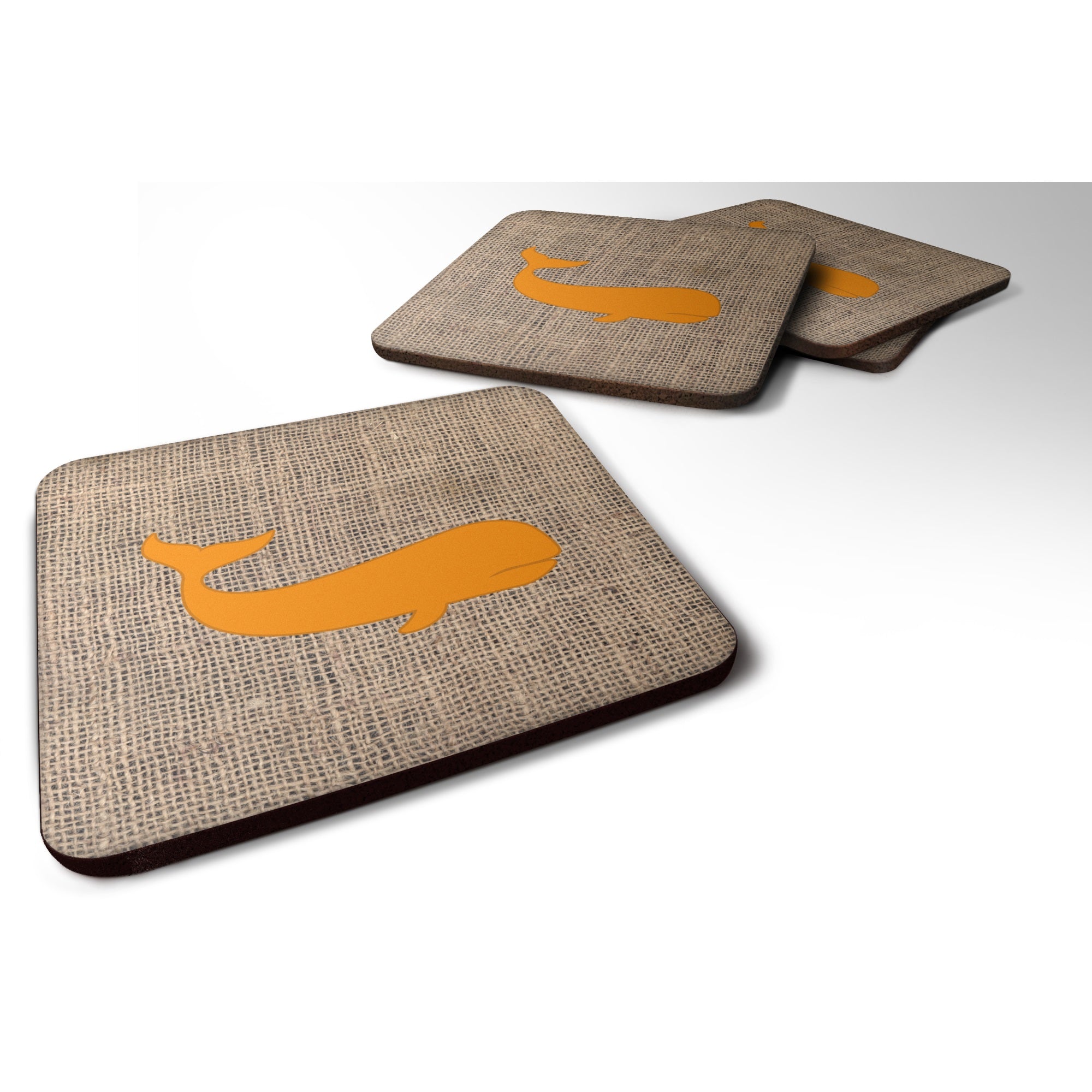 Whale Burlap And Orange Bb1021 Foam Coaster Set Of 4