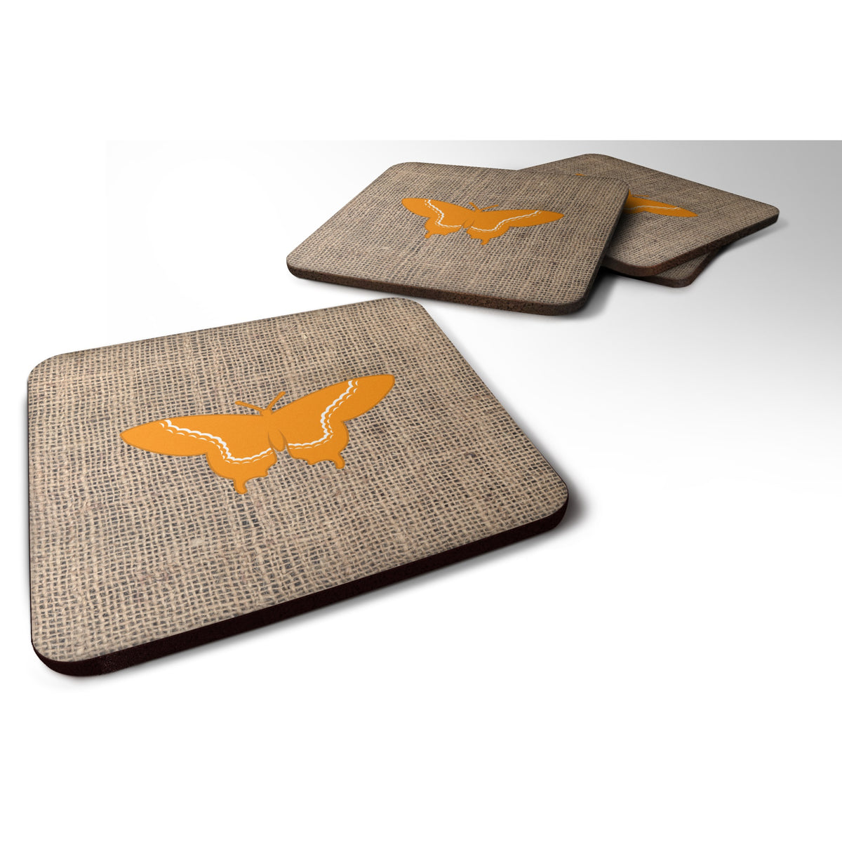 Butterfly Burlap And Orange Bb1030 Foam Coaster Set Of 4