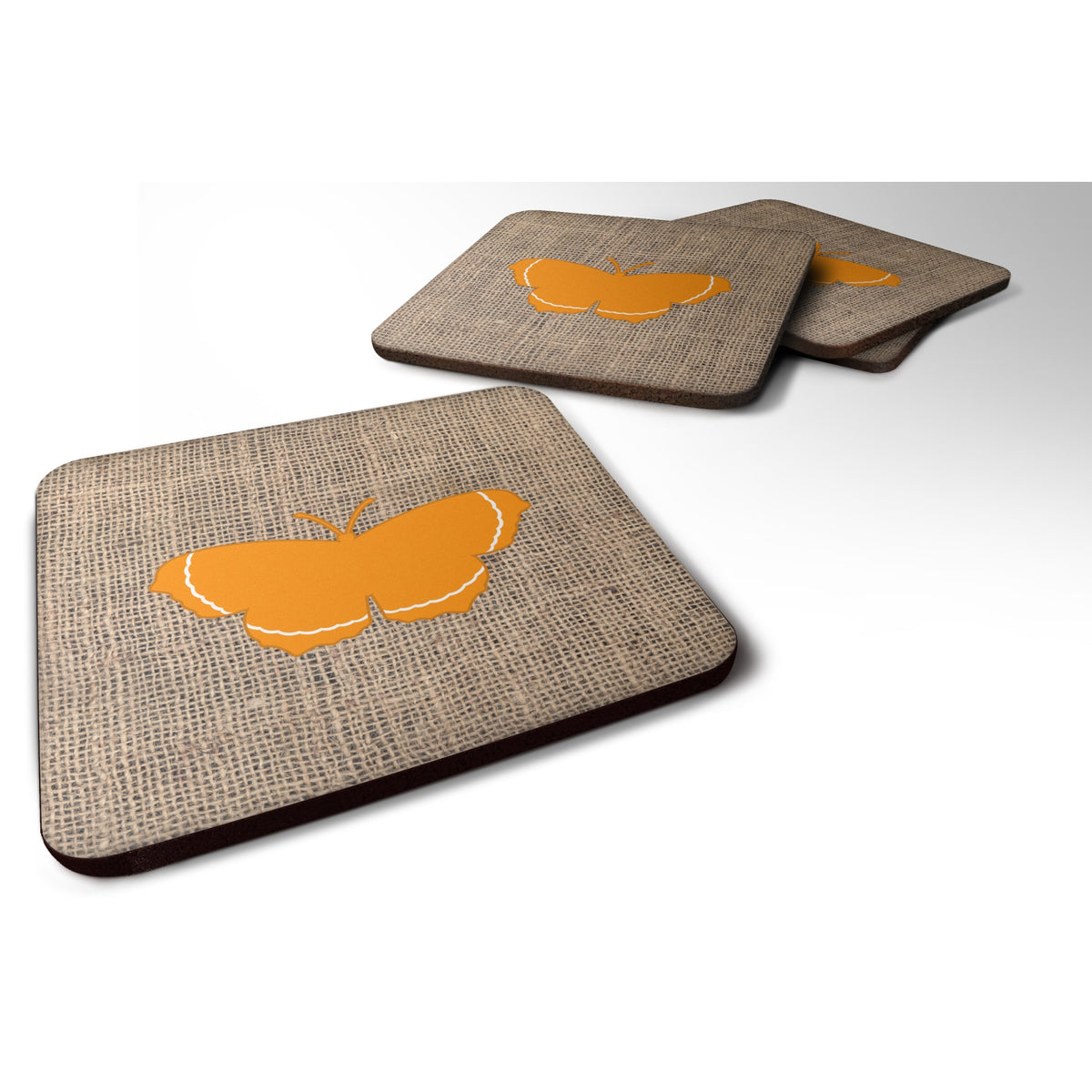 Butterfly Burlap And Orange Bb1037 Foam Coaster Set Of 4
