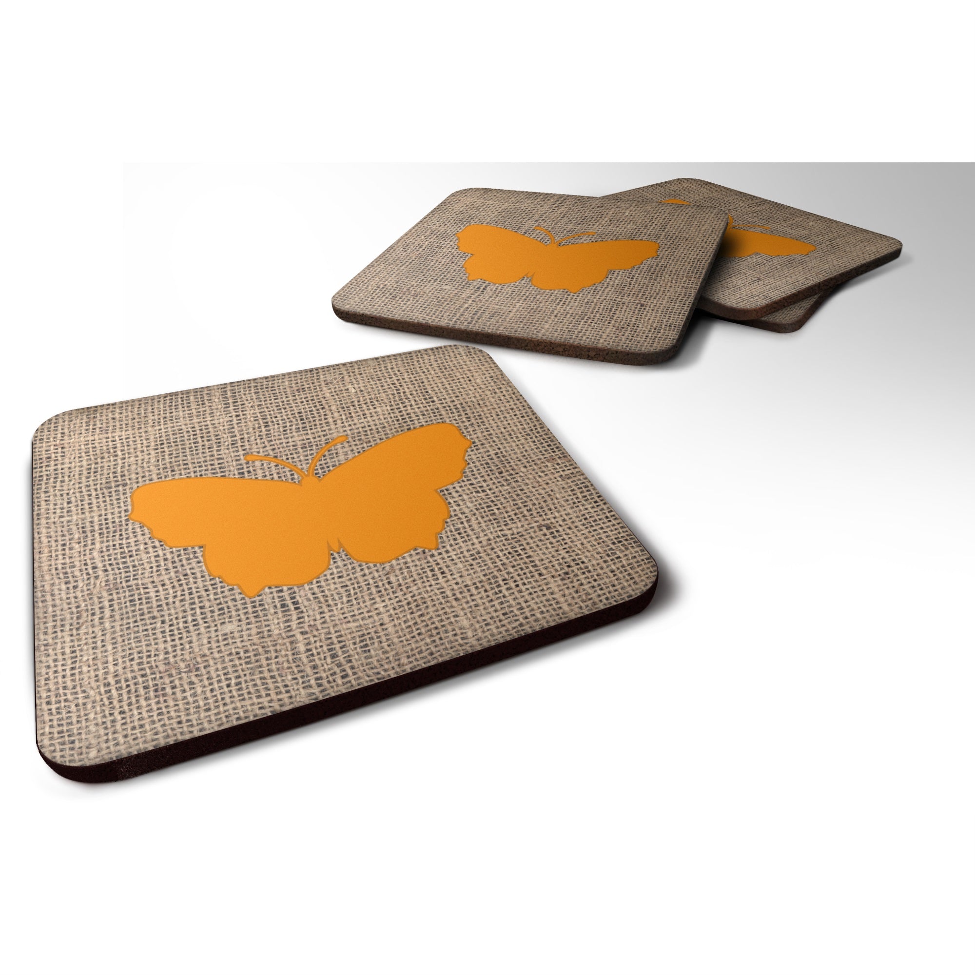 Butterfly Burlap And Orange Bb1045 Foam Coaster Set Of 4