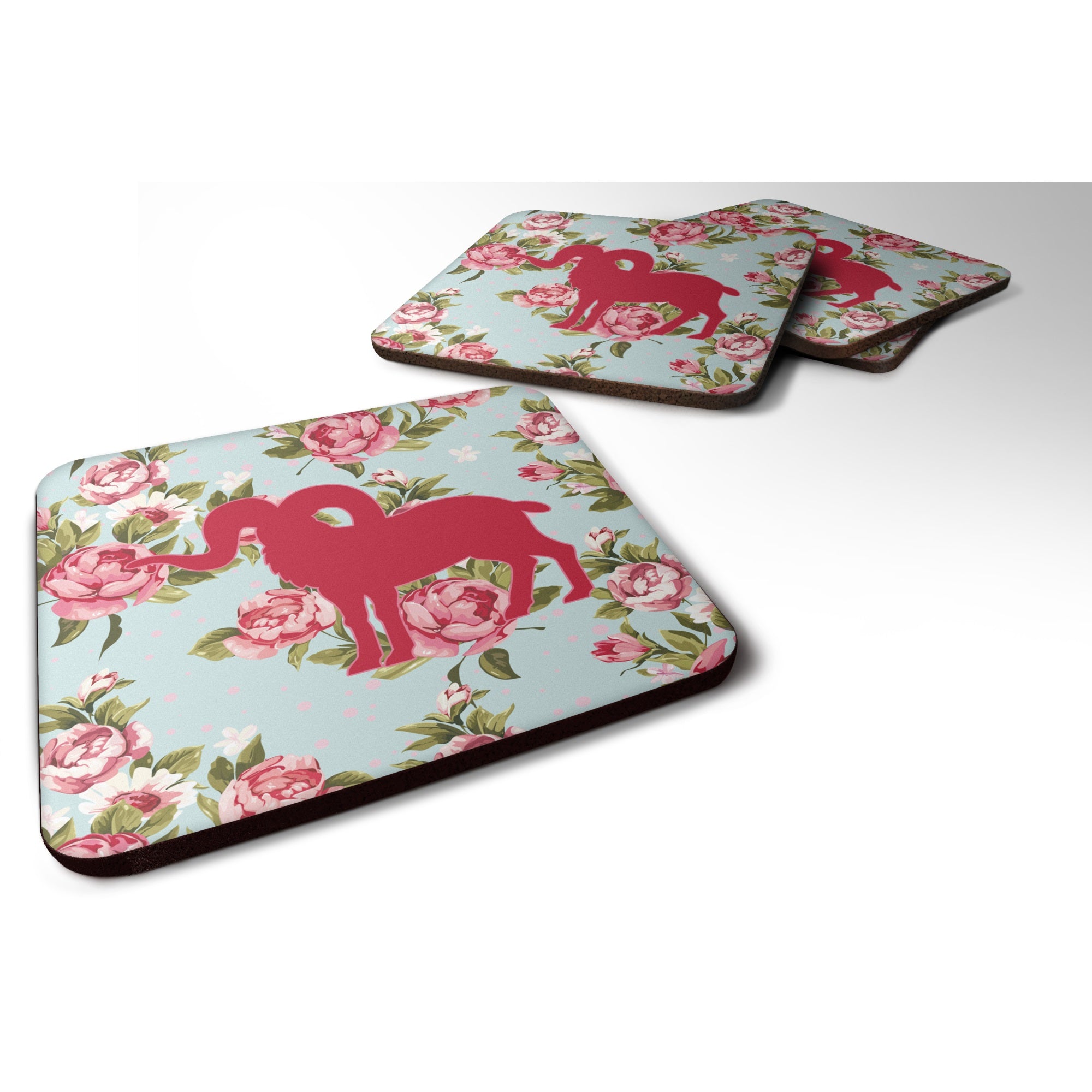 Sheep Shabby Chic Blue Roses Bb1007 Foam Coaster Set Of 4