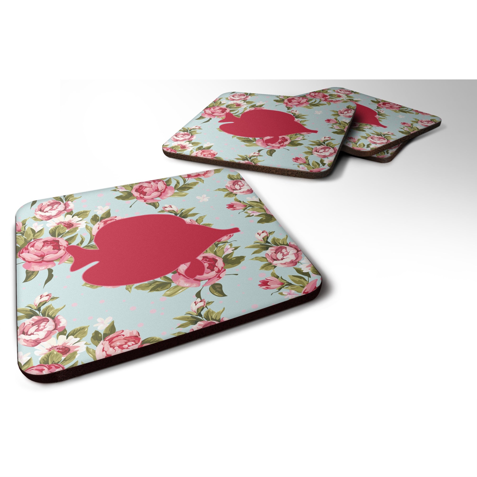 Fish - Tang Fish Shabby Chic Blue Roses Bb1023 Foam Coaster Set Of 4
