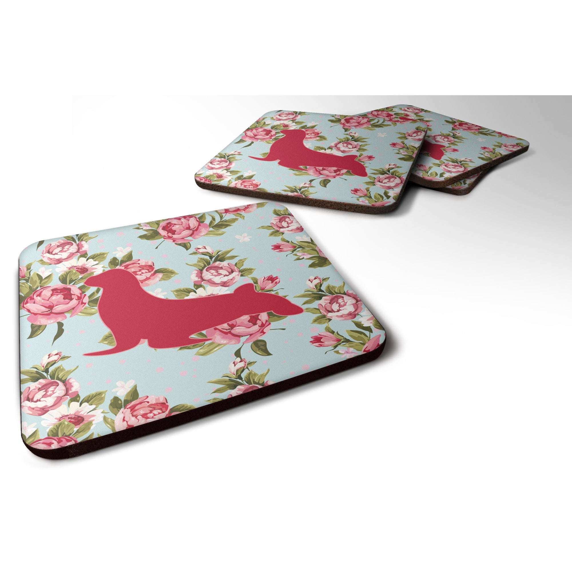Seal Shabby Chic Blue Roses Bb1027 Foam Coaster Set Of 4