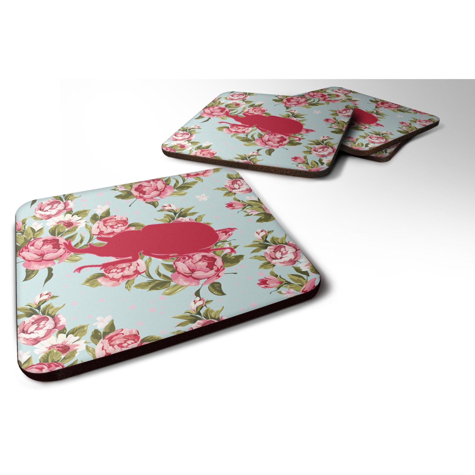 Beetle Shabby Chic Blue Roses Bb1064 Foam Coaster Set Of 4