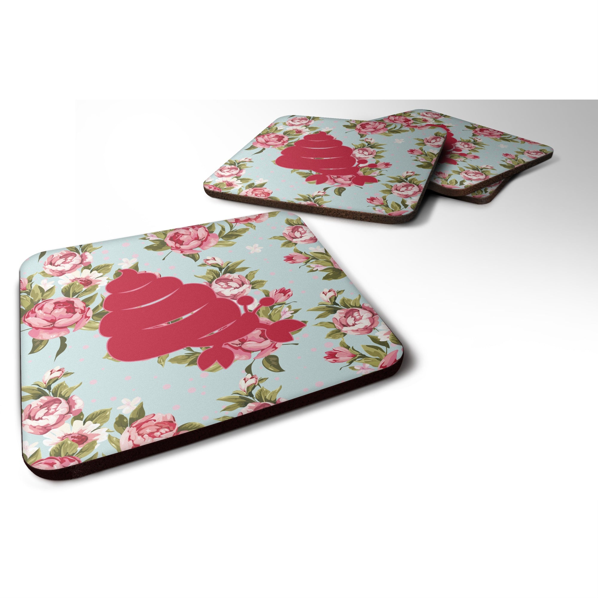Hermit Crab Shabby Chic Blue Roses Bb1092 Foam Coaster Set Of 4