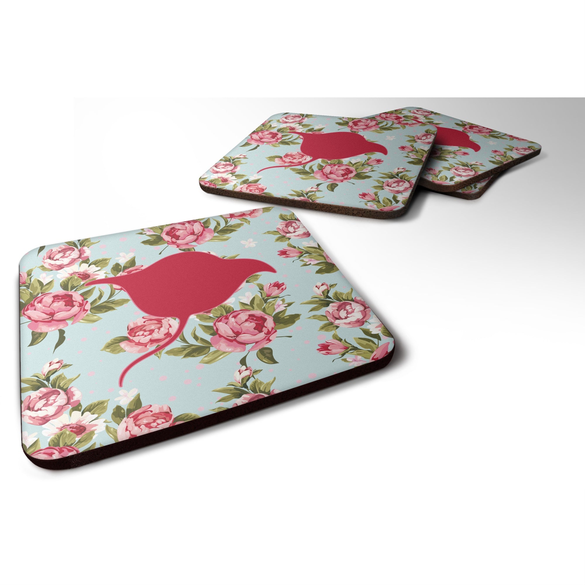 Stingray Shabby Chic Blue Roses Bb1094 Foam Coaster Set Of 4