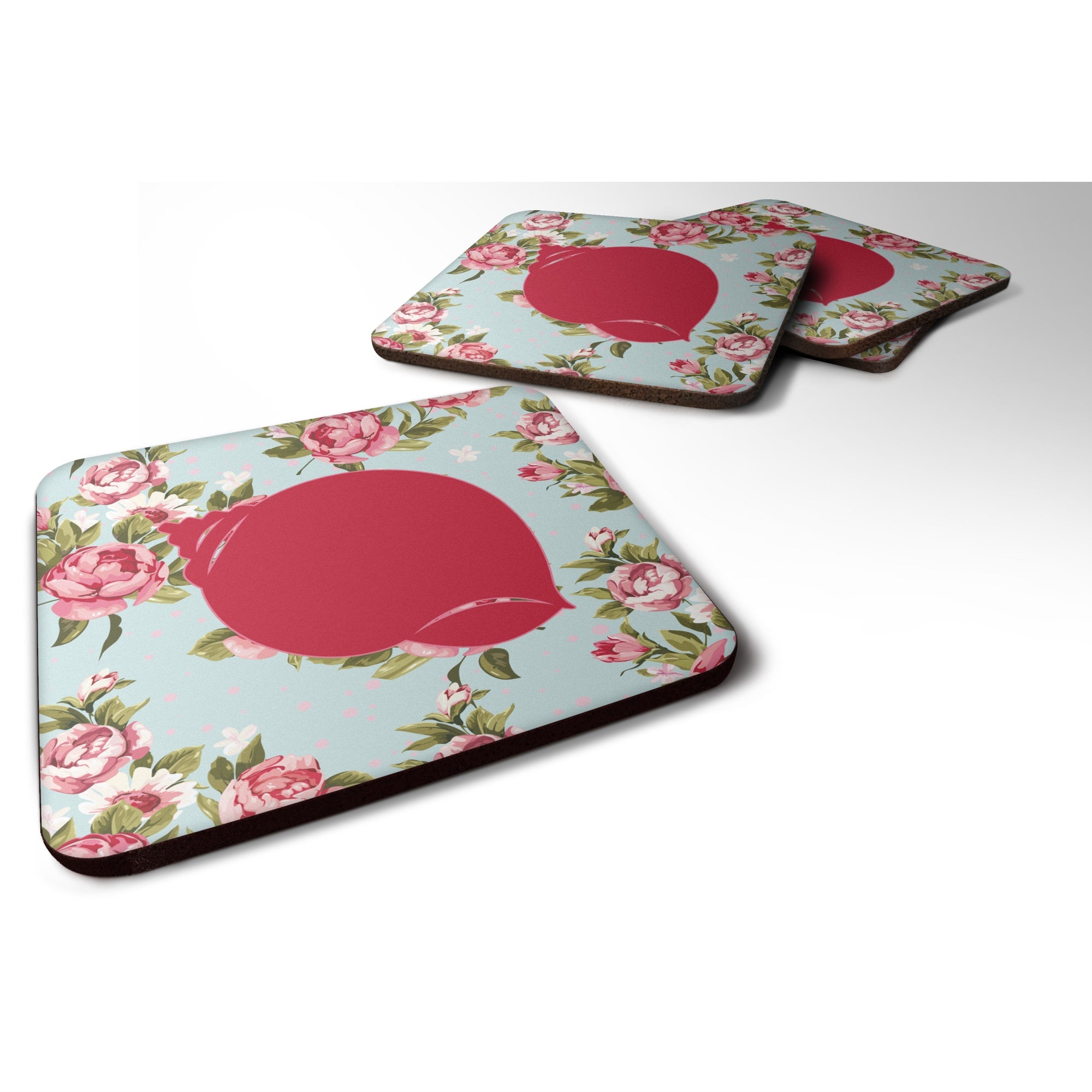 Shell Shabby Chic Blue Roses Bb1099 Foam Coaster Set Of 4
