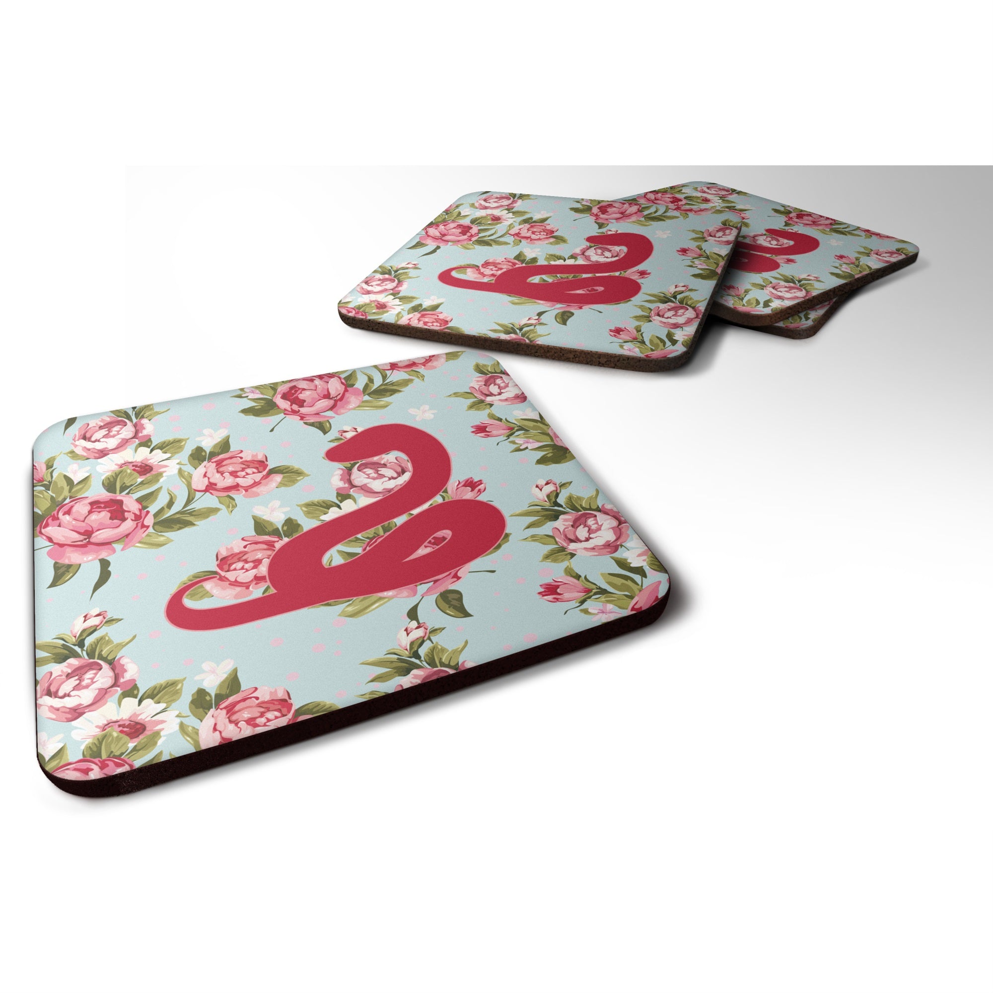 Snake Shabby Chic Blue Roses Bb1124 Foam Coaster Set Of 4