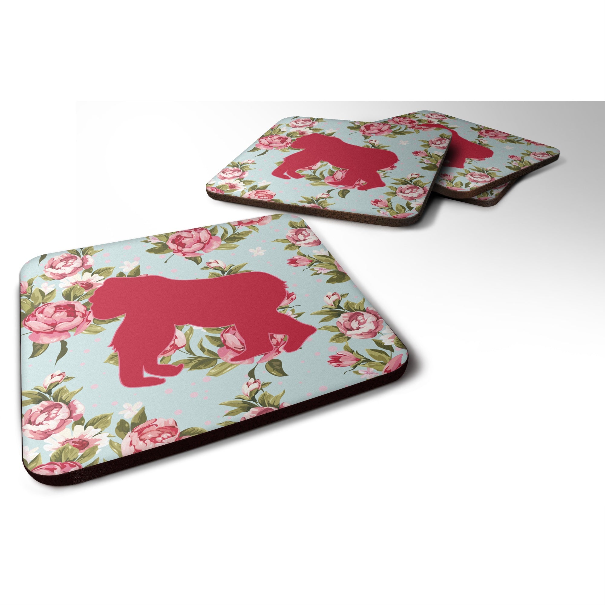 Gorilla Shabby Chic Blue Roses Bb1129 Foam Coaster Set Of 4