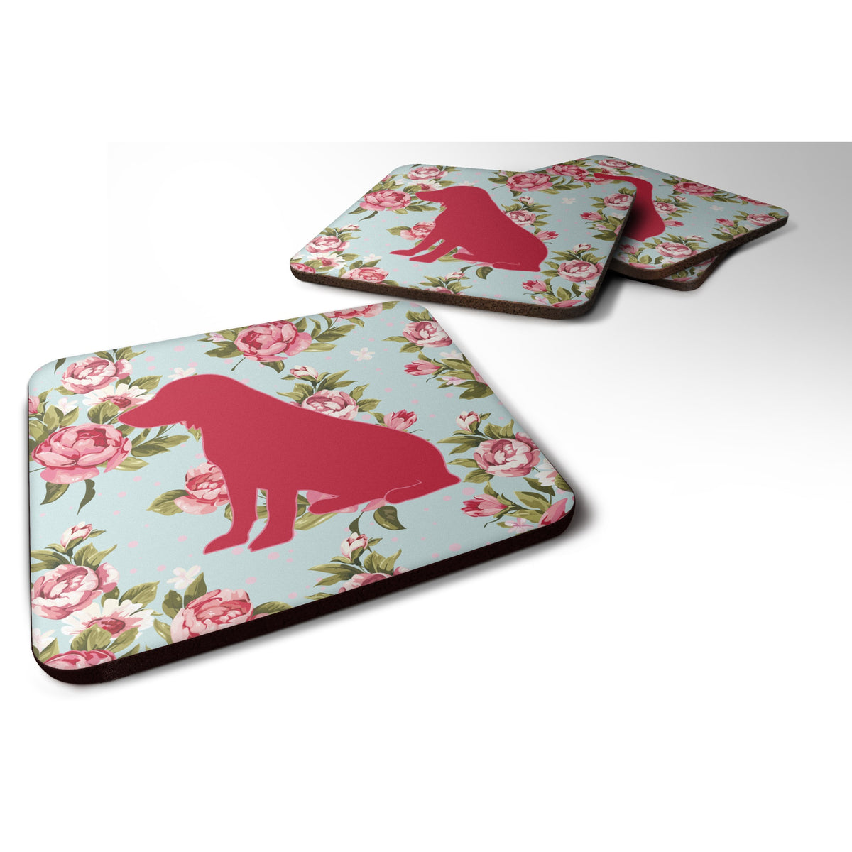 Boykin Spaniel Shabby Chic Blue Roses Bb1070 Foam Coaster Set Of 4
