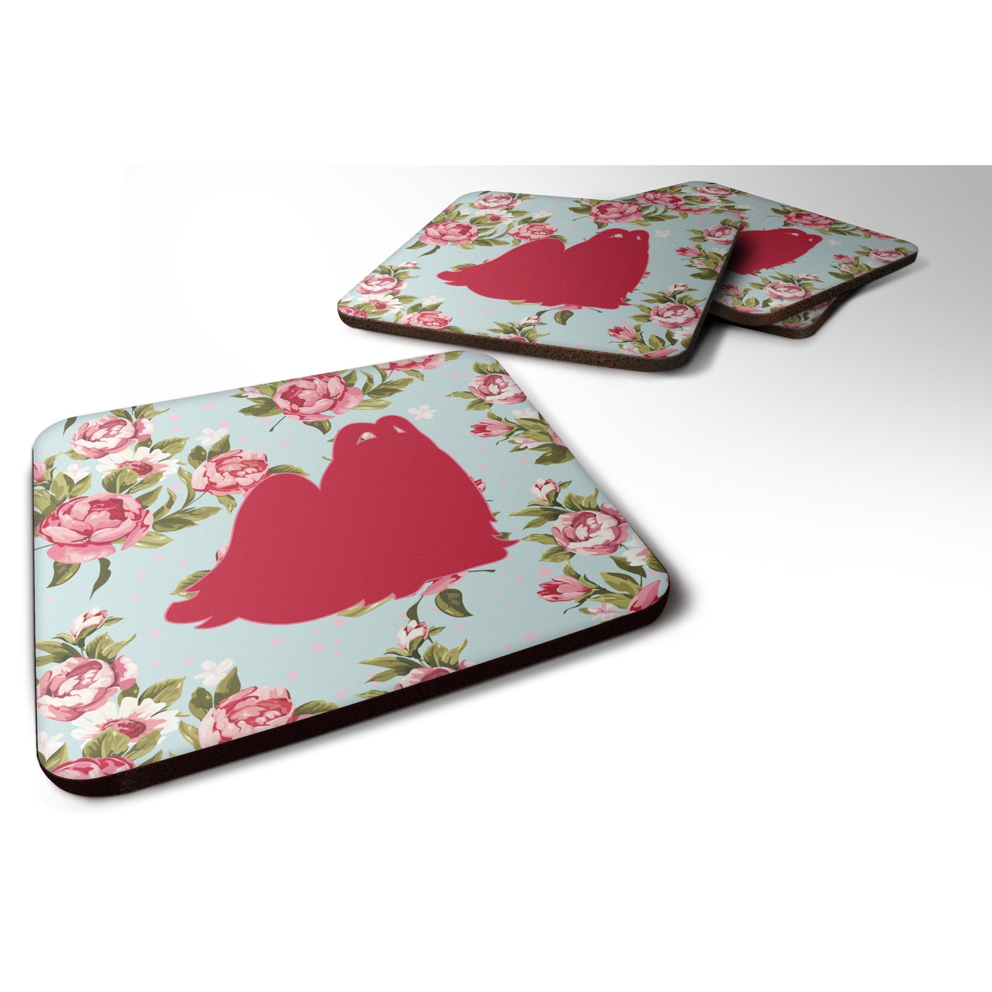 Maltese Shabby Chic Blue Roses Bb1079 Foam Coaster Set Of 4