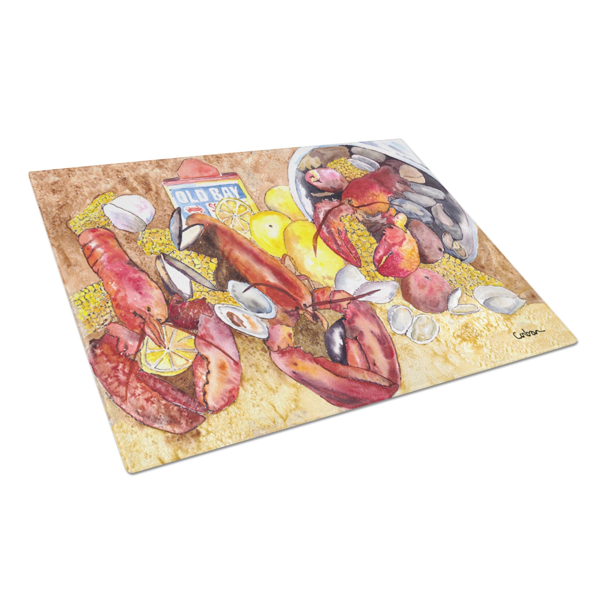 Lobster With Old Bay Glass Cutting Board Large