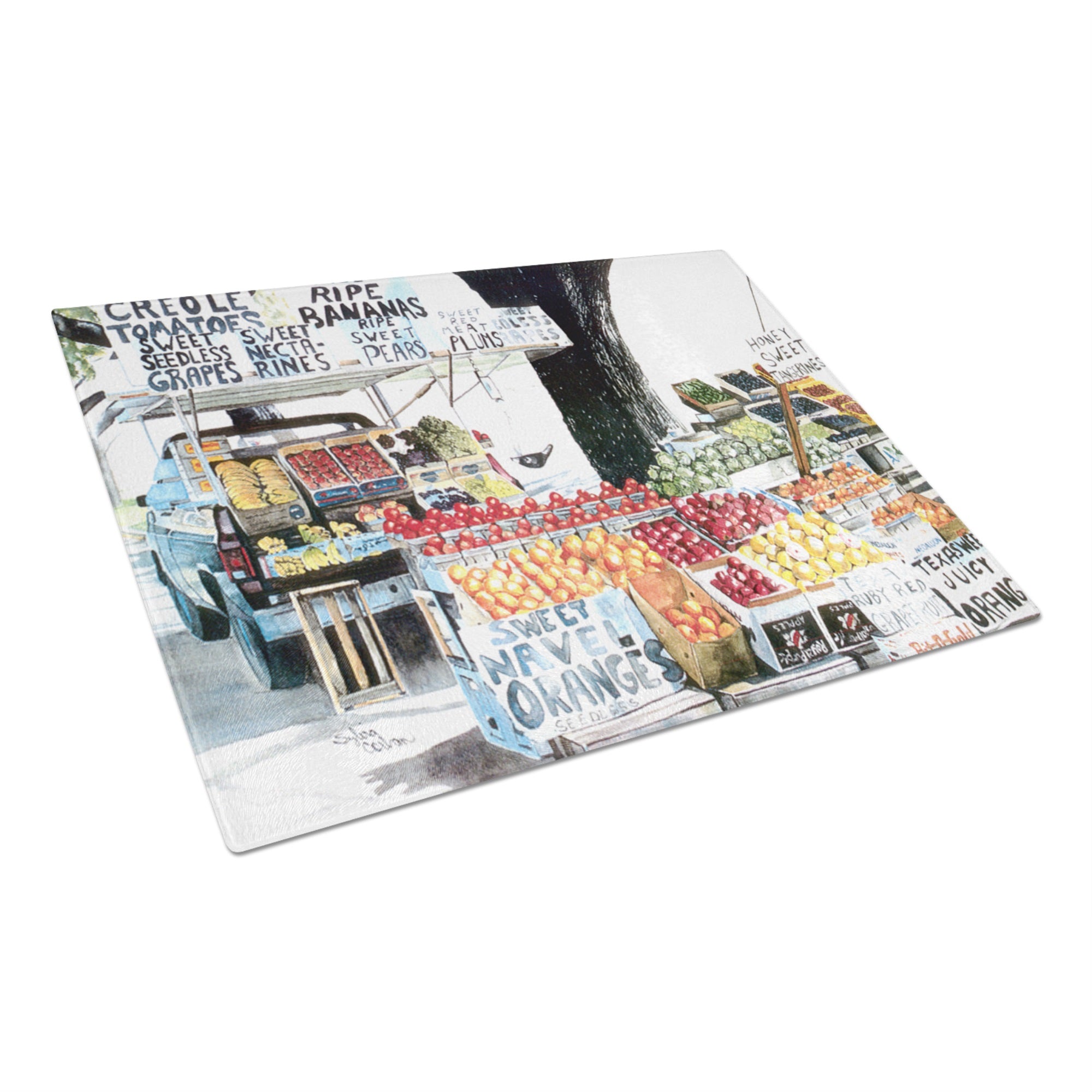 Fruit Stand Glass Cutting Board Large