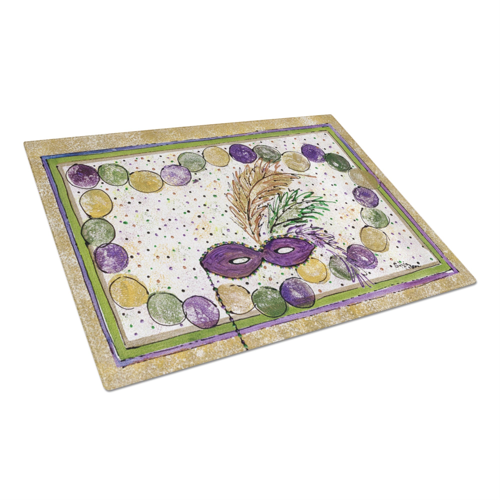 Mardi Gras Beads Glass Cutting Board Large