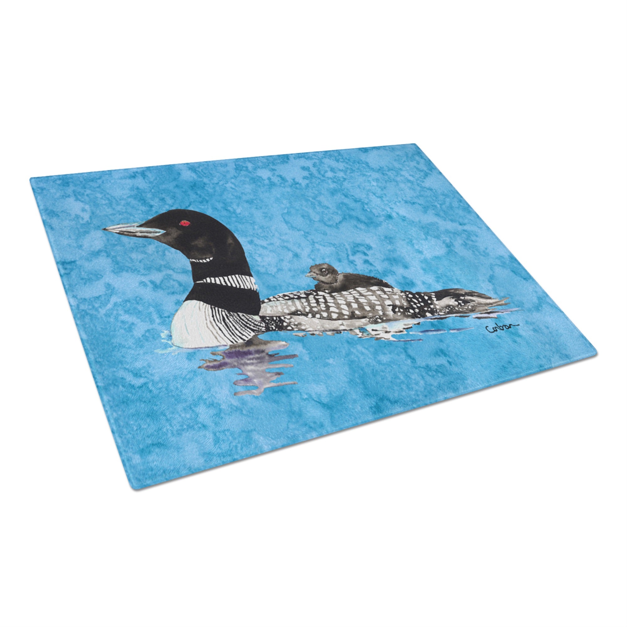 Momma And Baby Loon Glass Cutting Board Large
