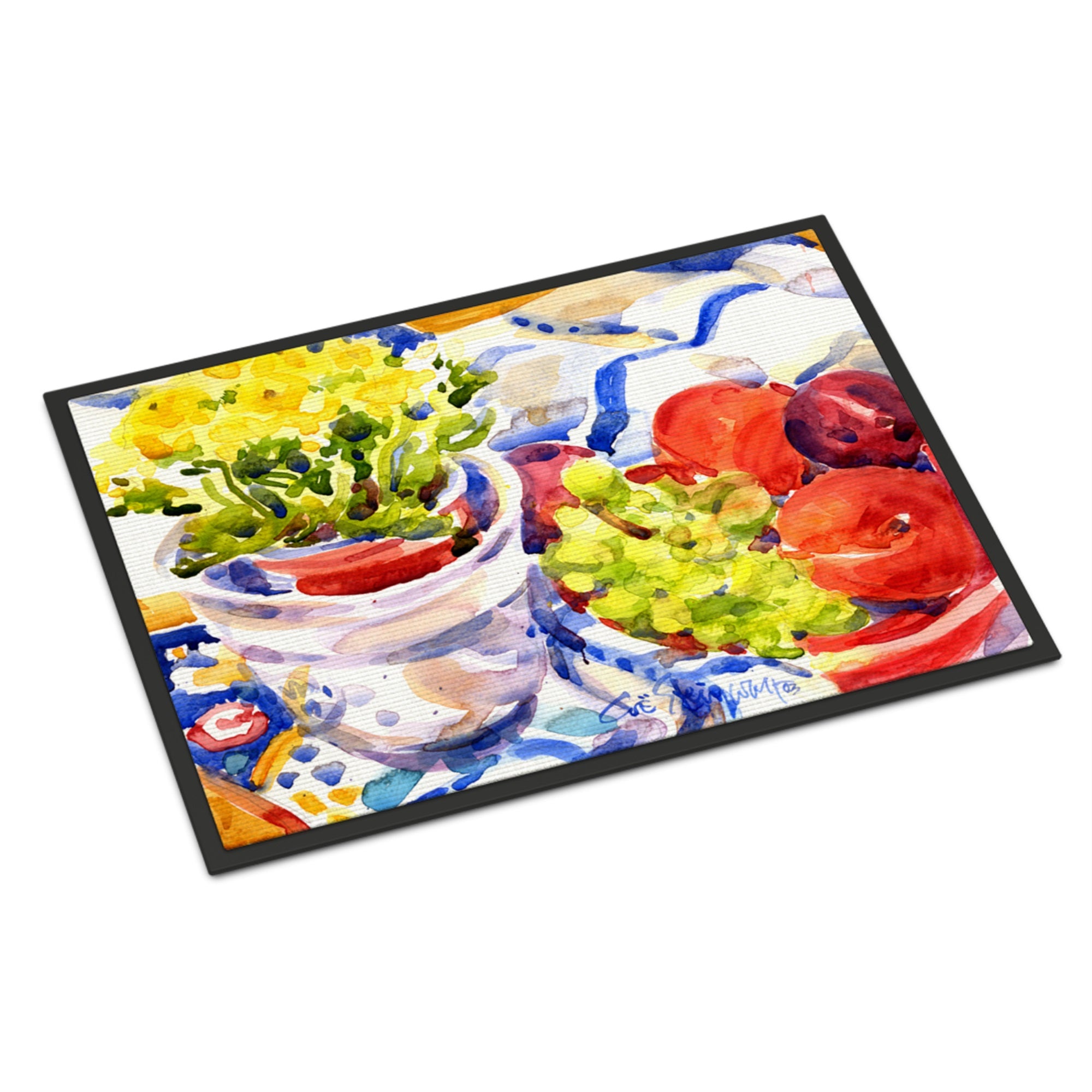 Apples, Plums And Grapes With Flowers Indoor Or Outdoor Mat 18X27