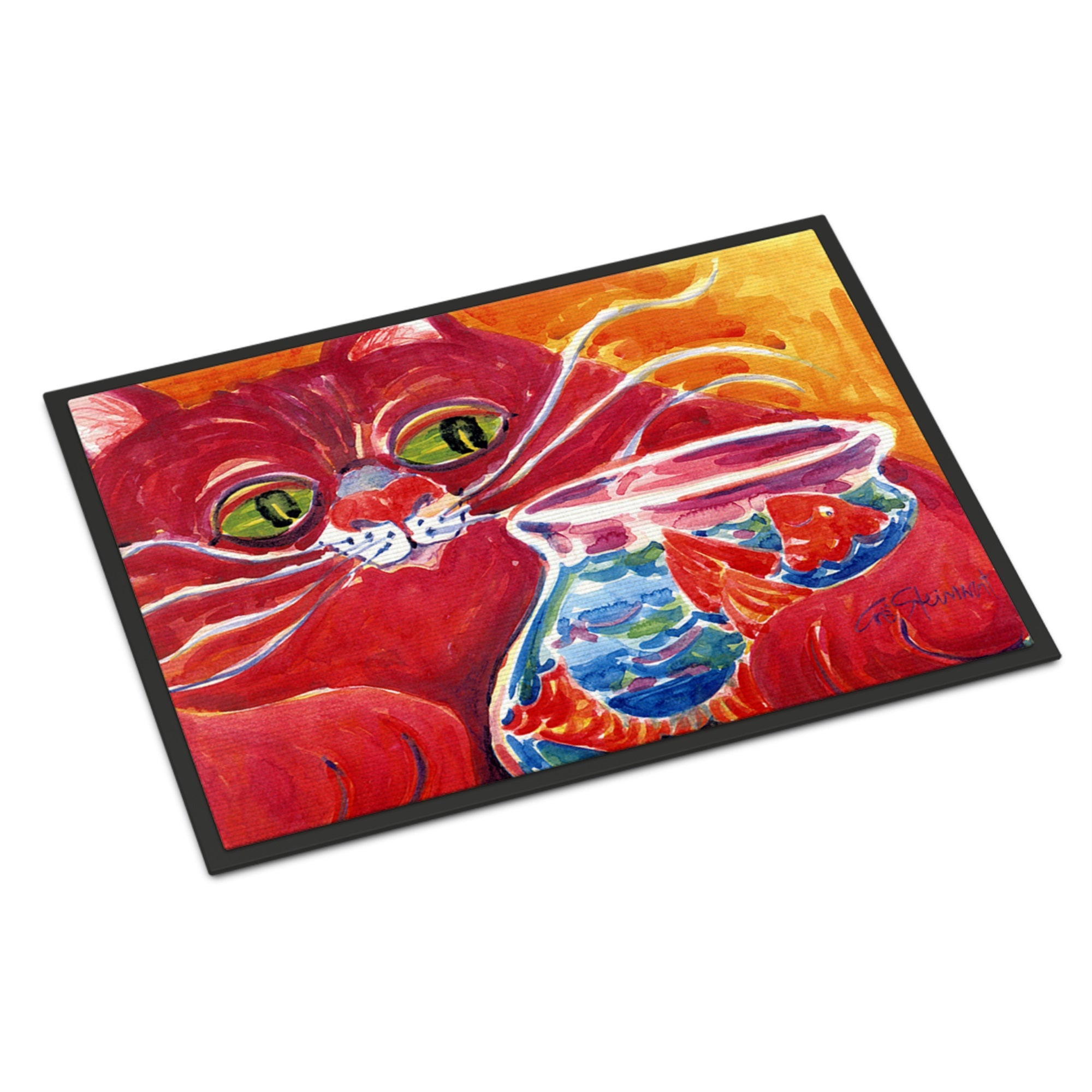 Big Red Cat At The Fishbowl Indoor Or Outdoor Mat 18X27