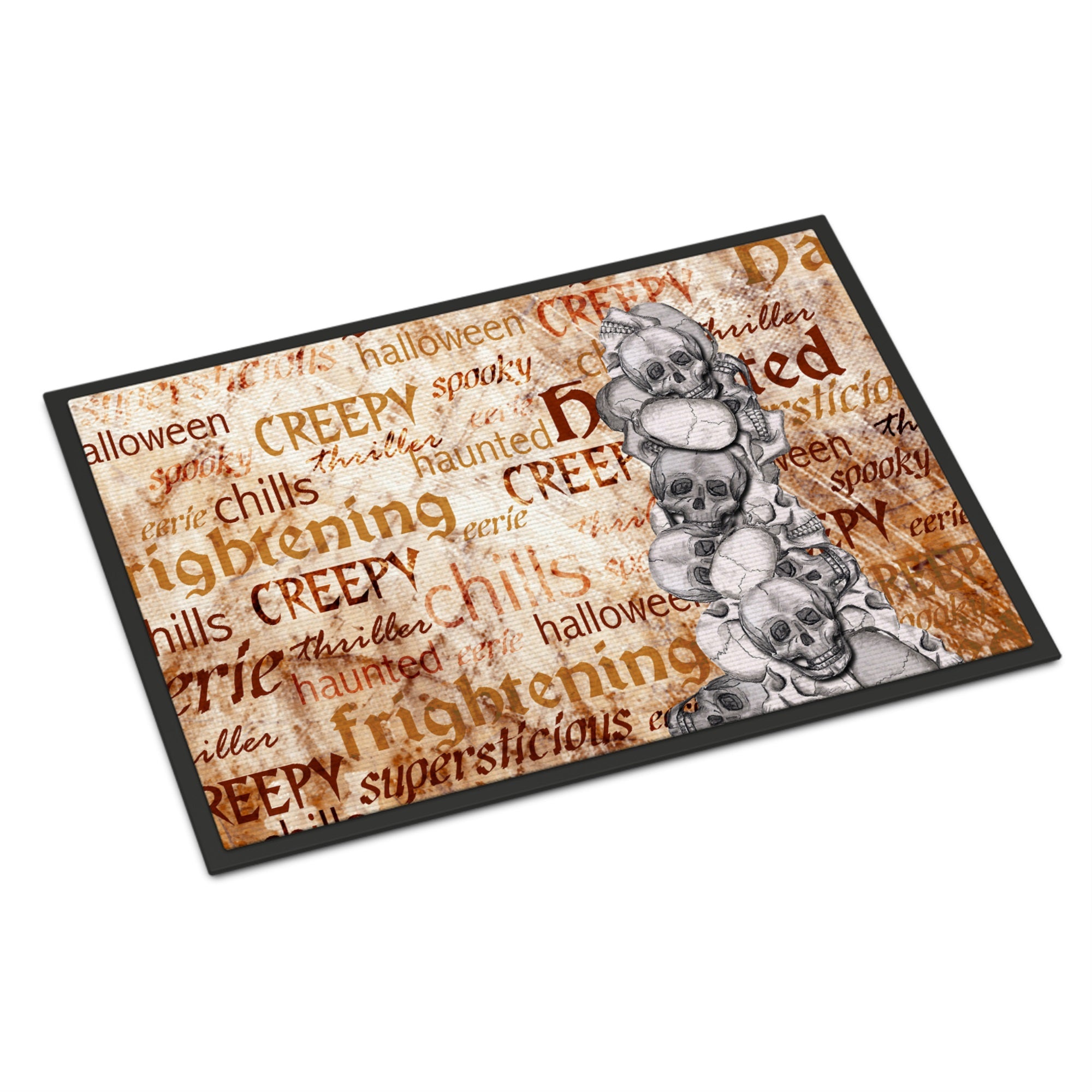 Creepy, Haunted And Frightful With Skulls Halloween Indoor Or Outdoor Mat 18X27