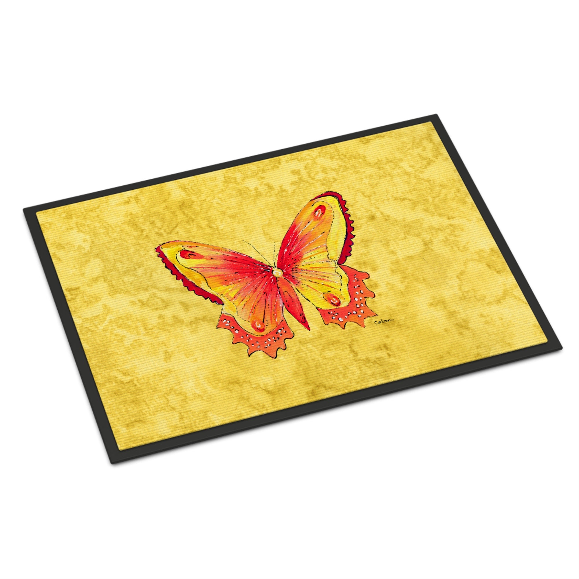 Butterfly On Yellow Indoor Or Outdoor Mat 18X27