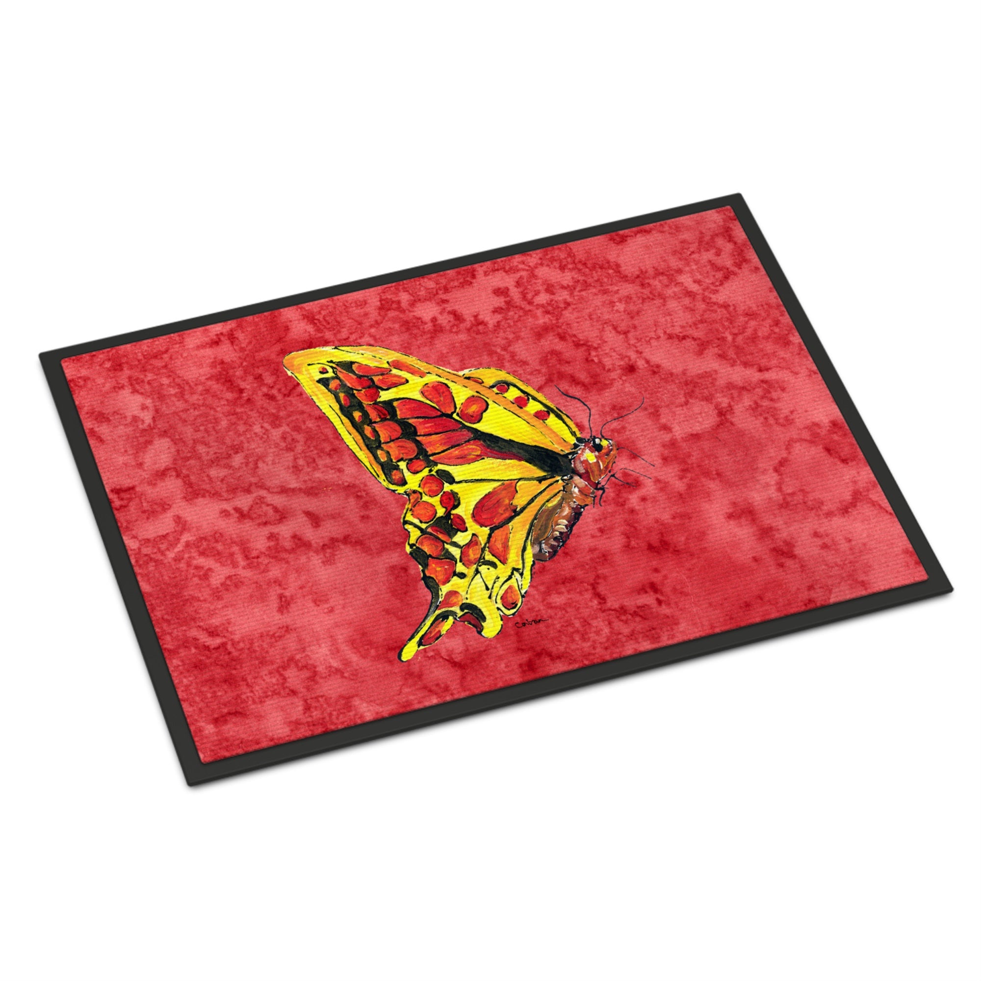 Butterfly On Red Indoor Or Outdoor Mat 18X27