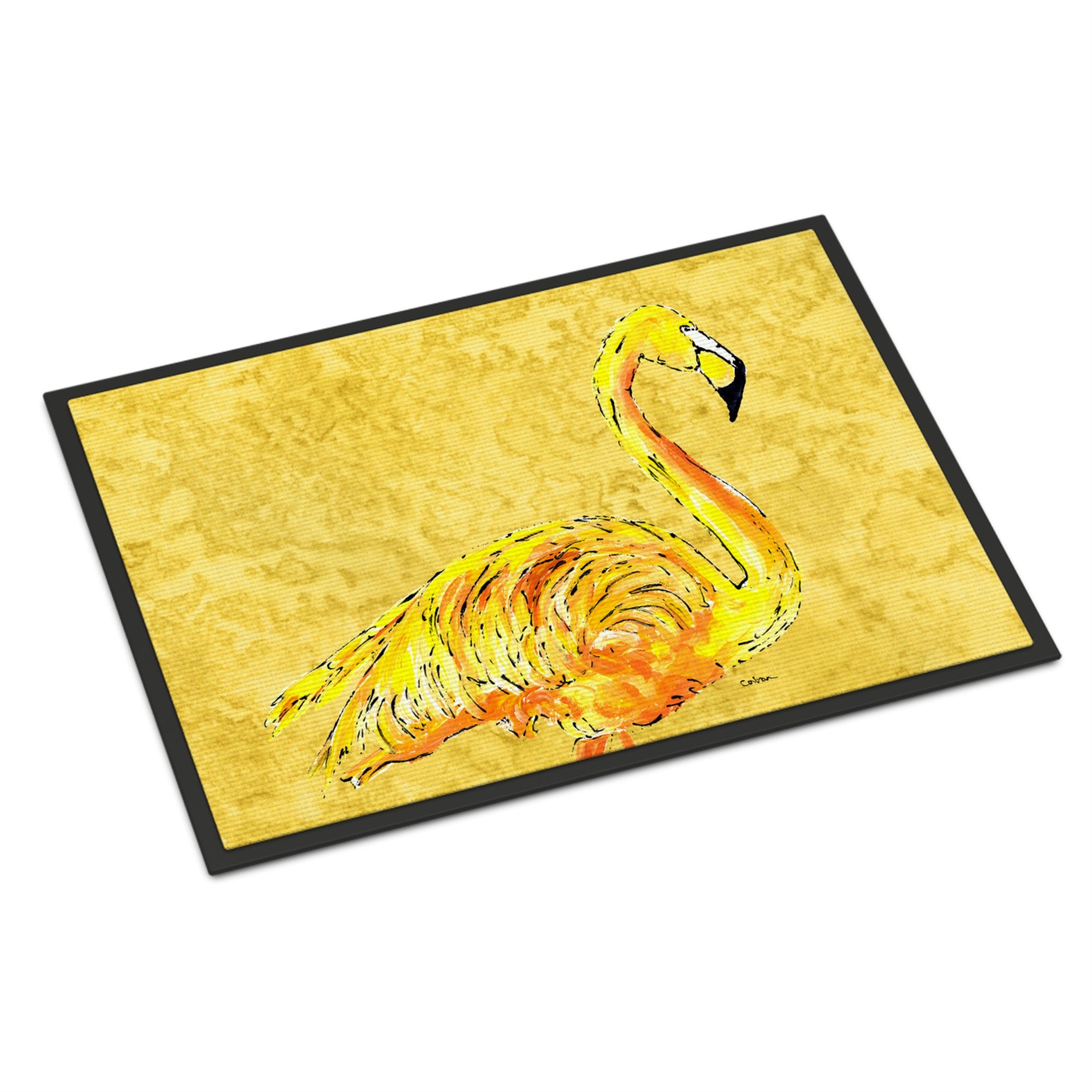 Flamingo On Yellow Indoor Or Outdoor Mat 18X27