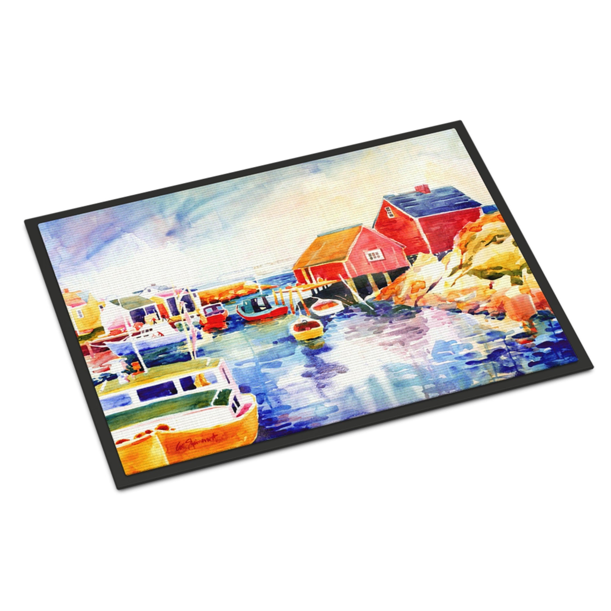 Boats At Harbour With A View Indoor Or Outdoor Mat 24X36
