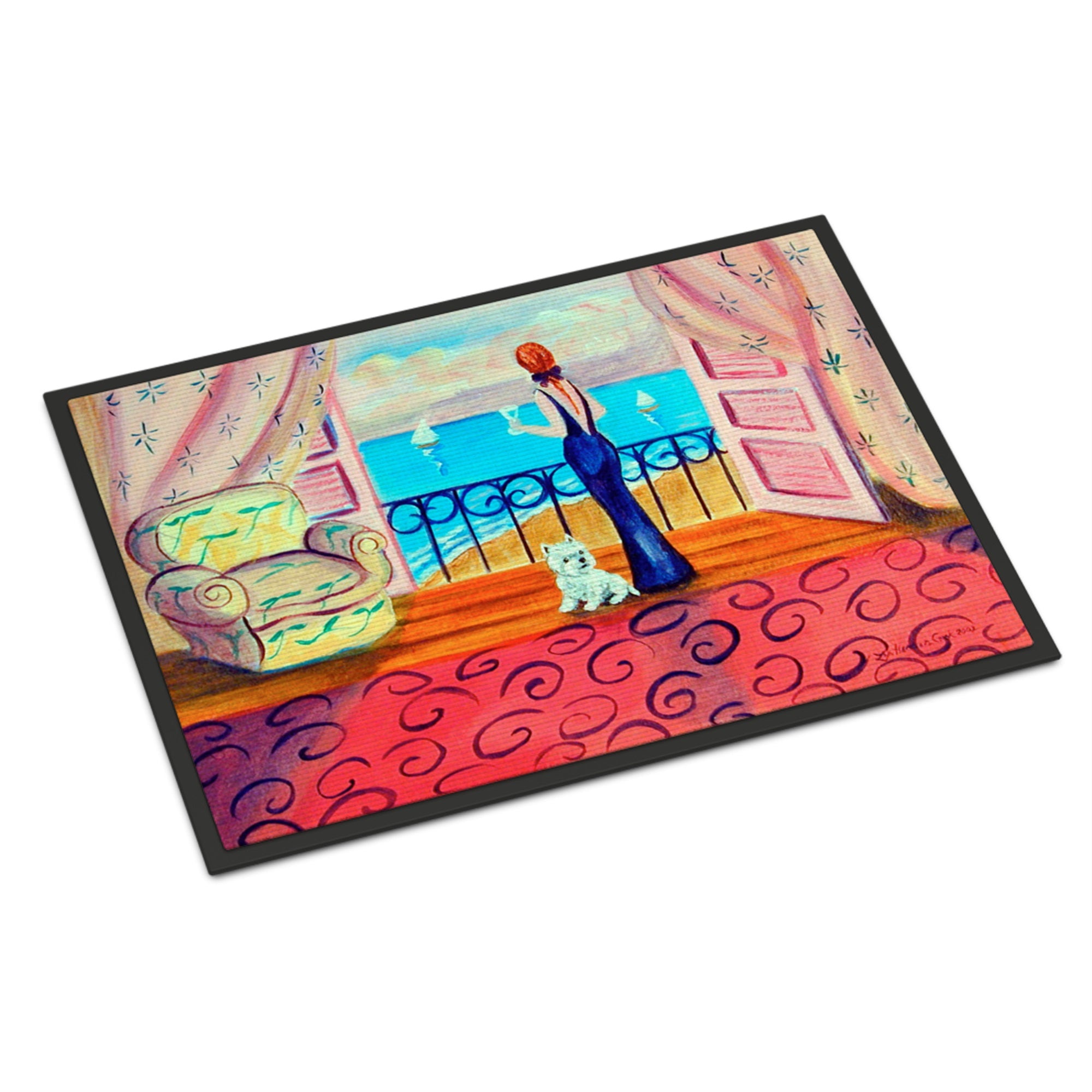 Westie With Mom And A View Indoor Or Outdoor Mat 24X36